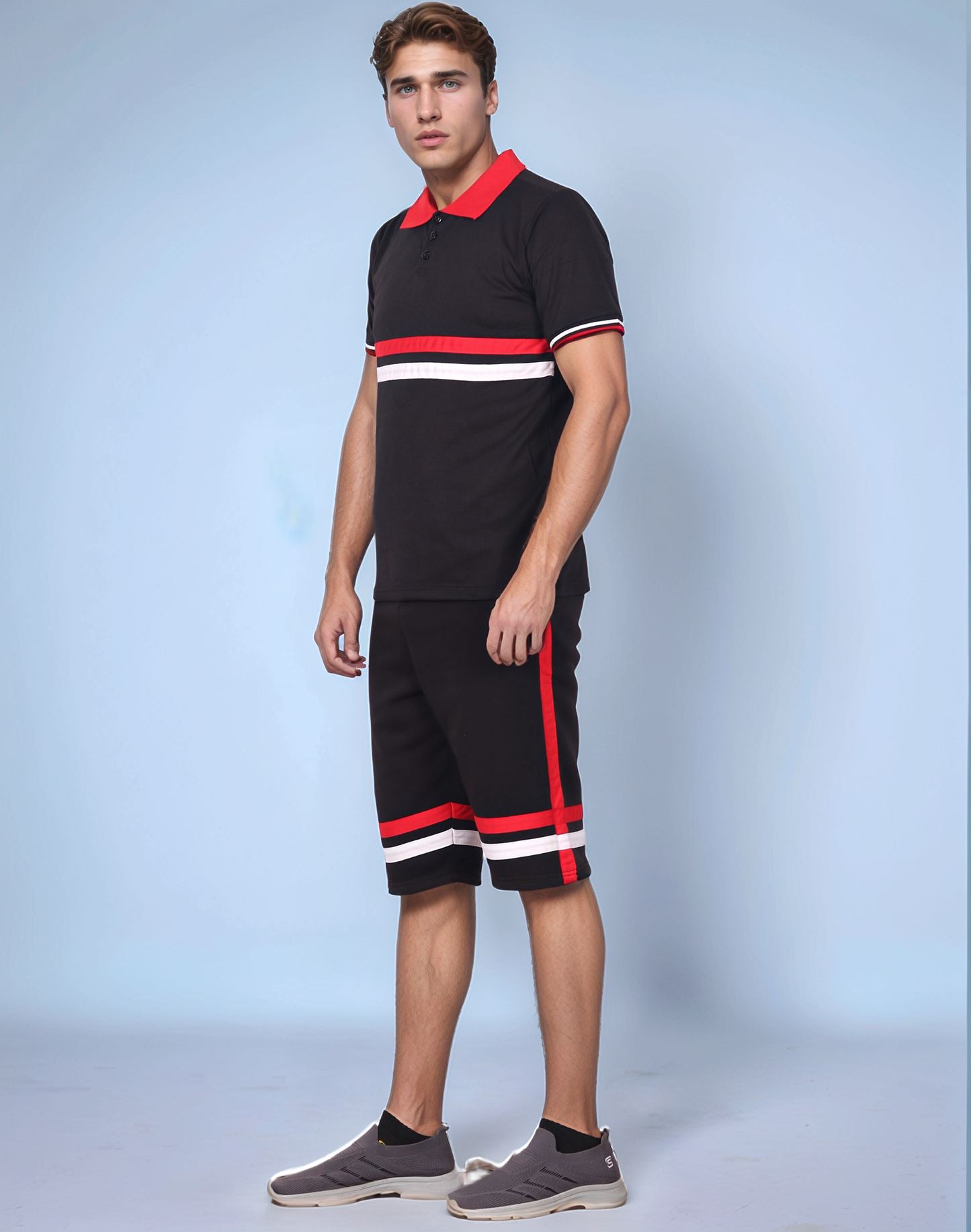 Men’s 2-Piece Short Set with 2 bottom down Shirt and Soft Fleece Summer Shorts Matching Outfit