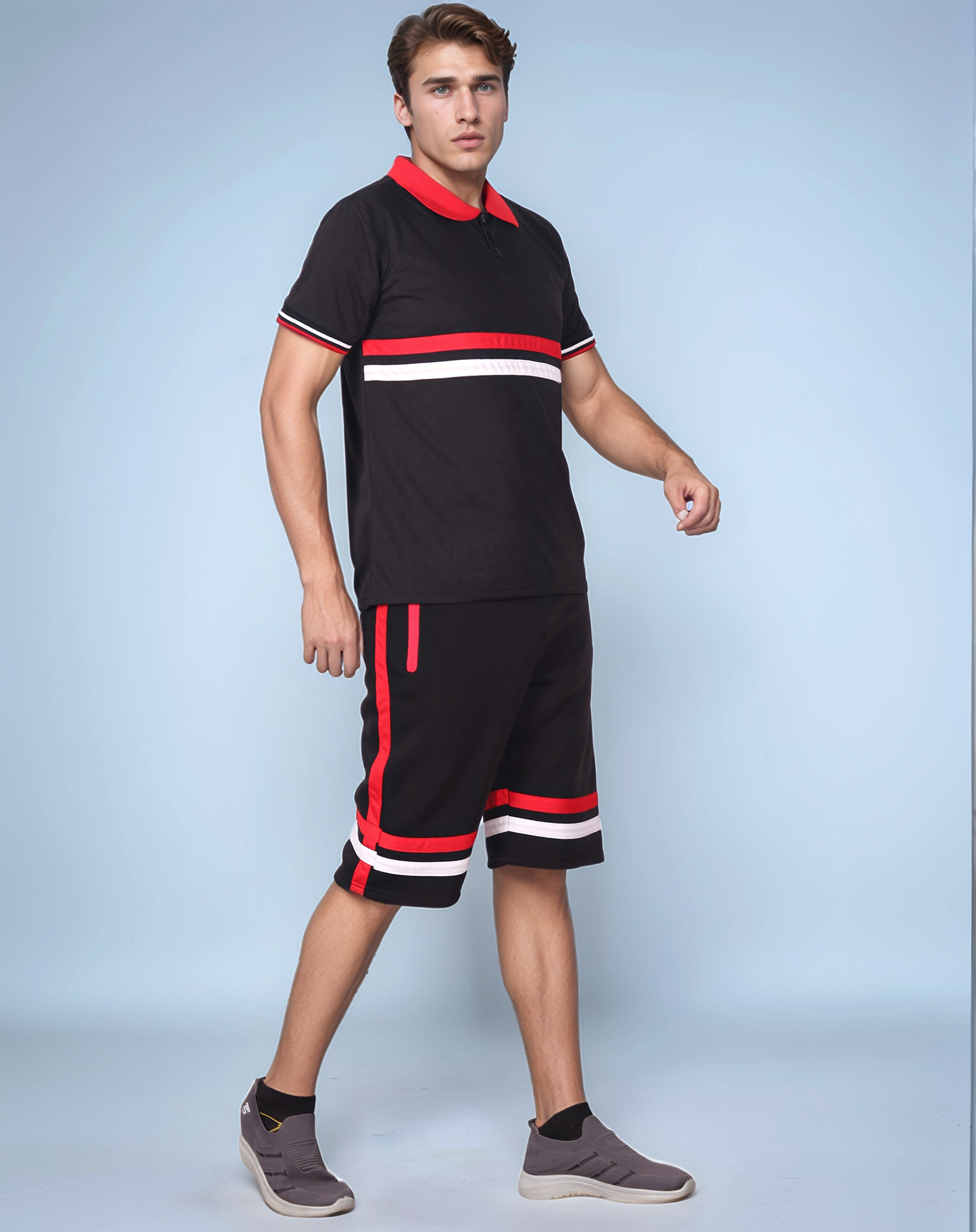 Men’s 2-Piece Short Set with 2 bottom down Shirt and Soft Fleece Summer Shorts Matching Outfit