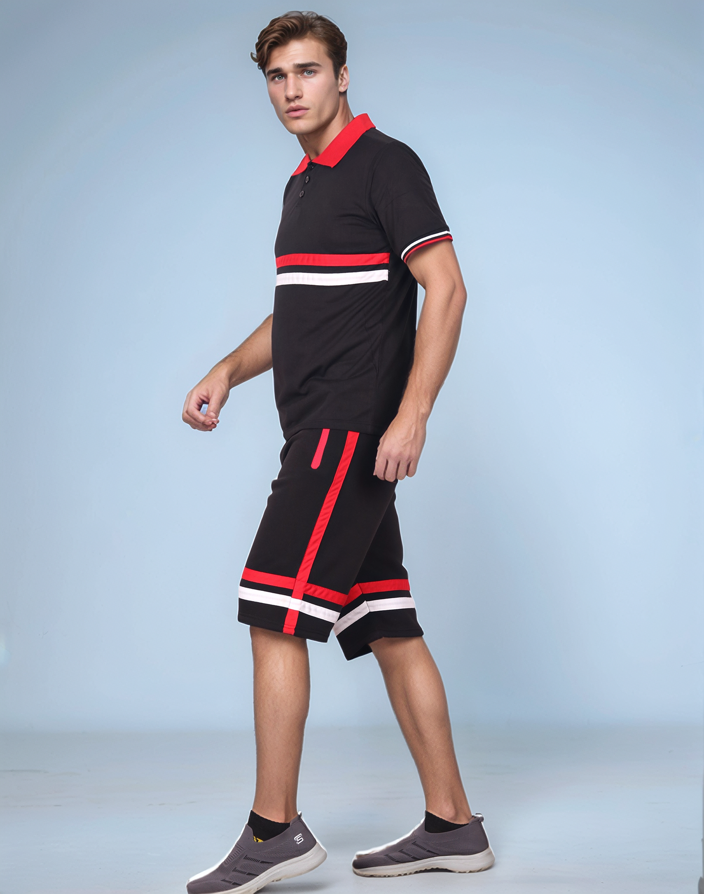 Men’s 2-Piece Short Set with 2 bottom down Shirt and Soft Fleece Summer Shorts Matching Outfit