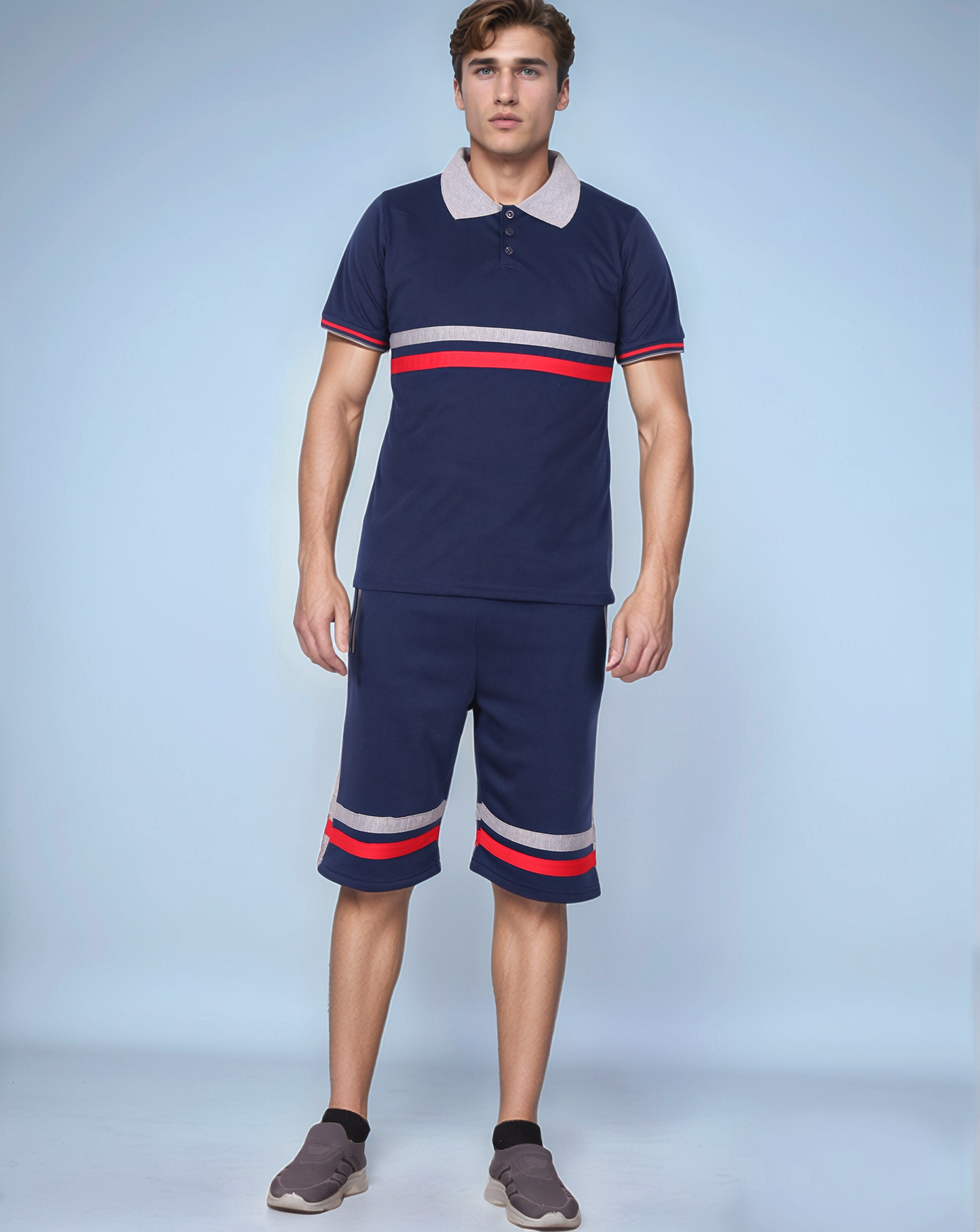 Men’s 2-Piece Short Set with 2 bottom down Shirt and Soft Fleece Summer Shorts Matching Outfit