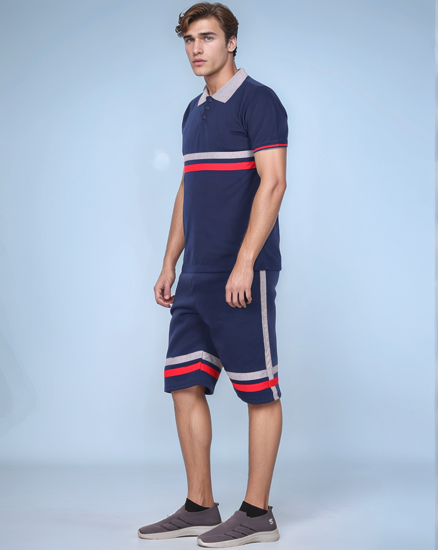 Men’s 2-Piece Short Set with 2 bottom down Shirt and Soft Fleece Summer Shorts Matching Outfit