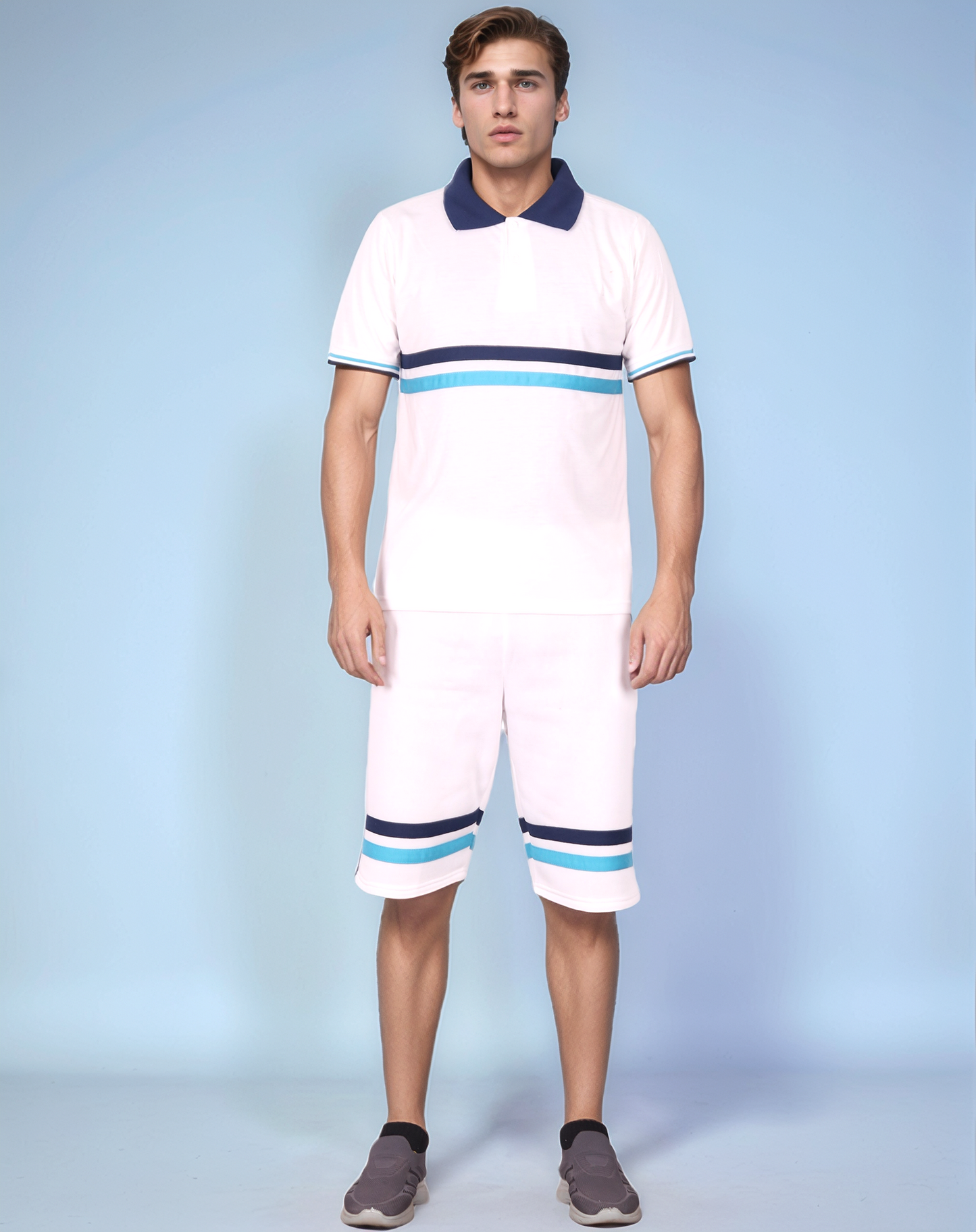 Men’s 2-Piece Short Set with 2 bottom down Shirt and Soft Fleece Summer Shorts Matching Outfit
