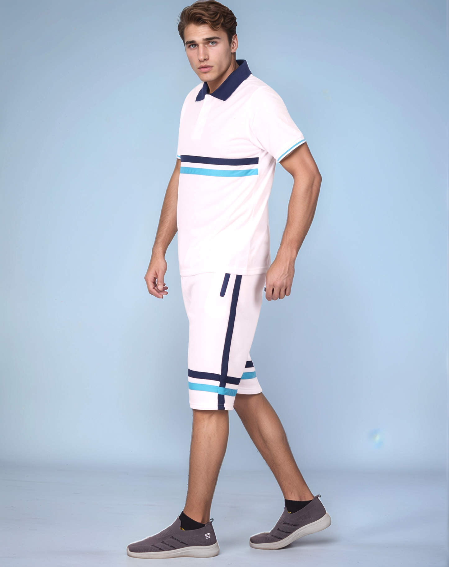 Men’s 2-Piece Short Set with 2 bottom down Shirt and Soft Fleece Summer Shorts Matching Outfit