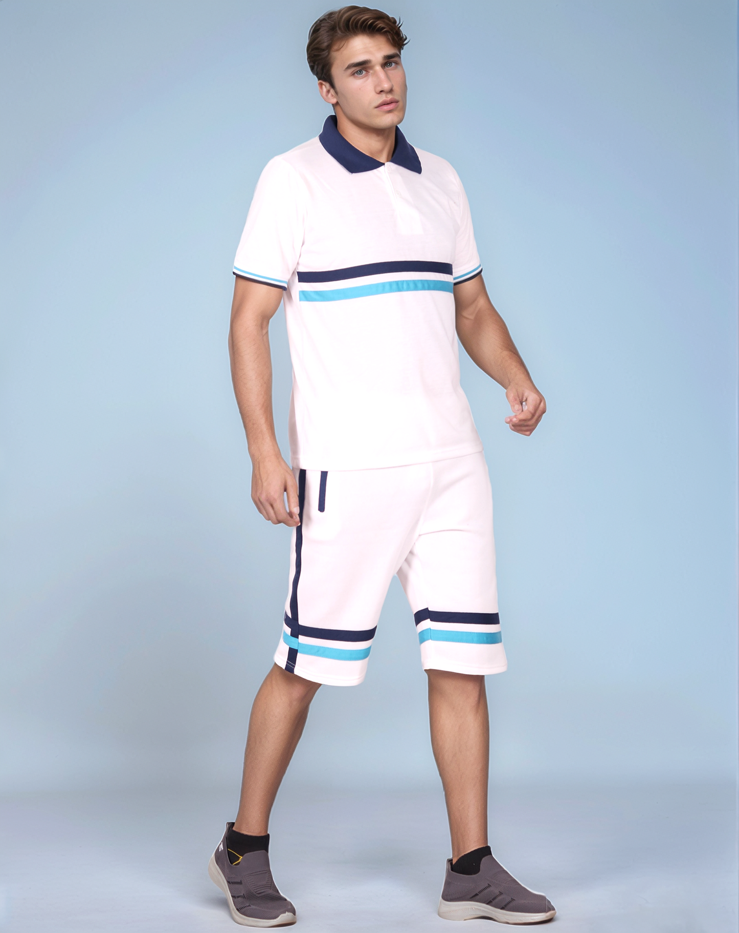 Men’s 2-Piece Short Set with 2 bottom down Shirt and Soft Fleece Summer Shorts Matching Outfit