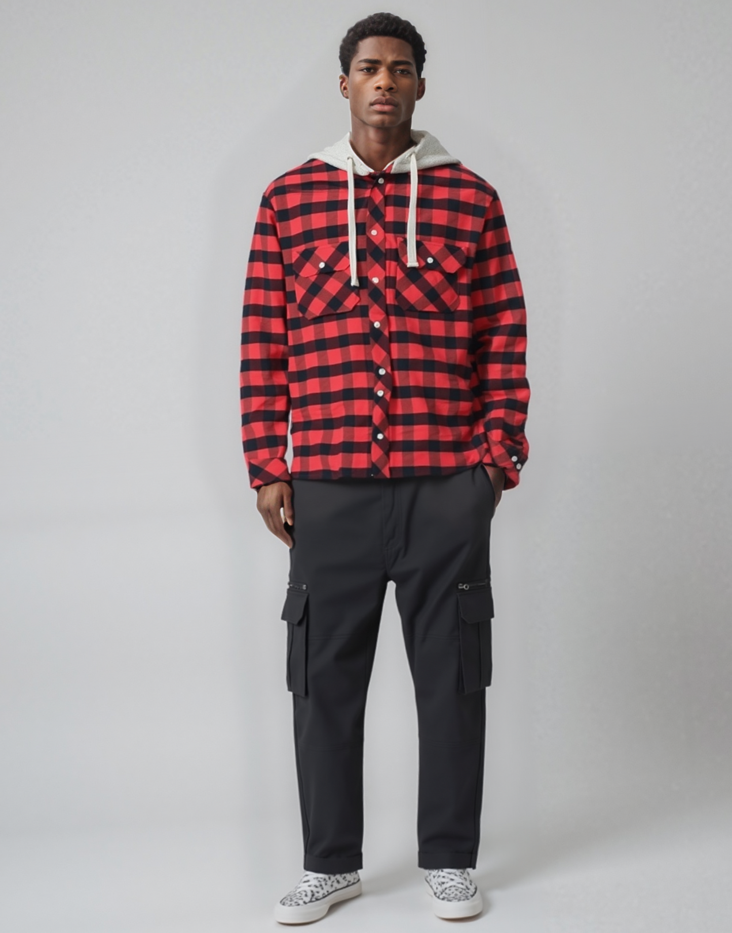 Men’s Soft flannel Shirt Long Sleeve with Hood