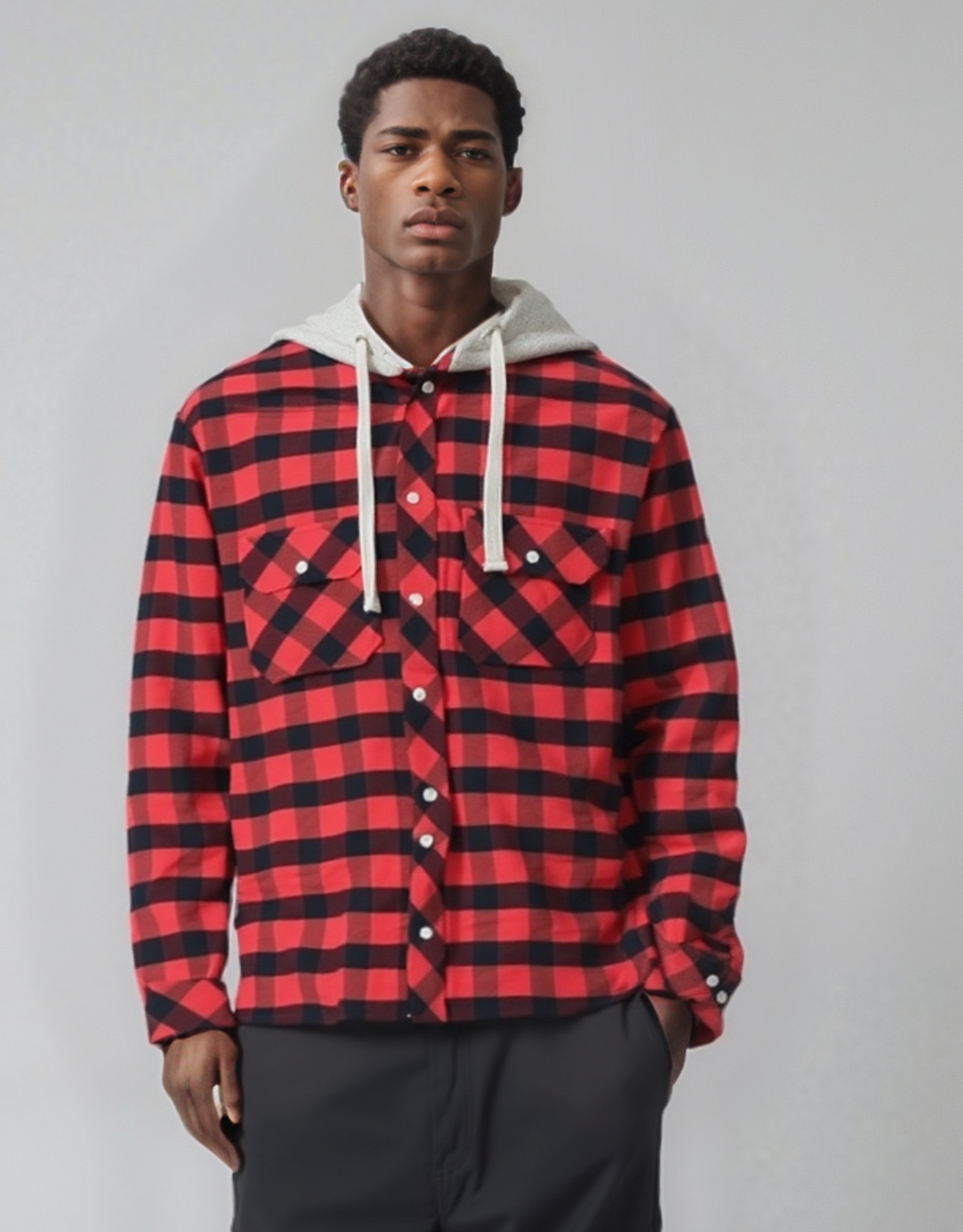 Men’s Soft flannel Shirt Long Sleeve with Hood
