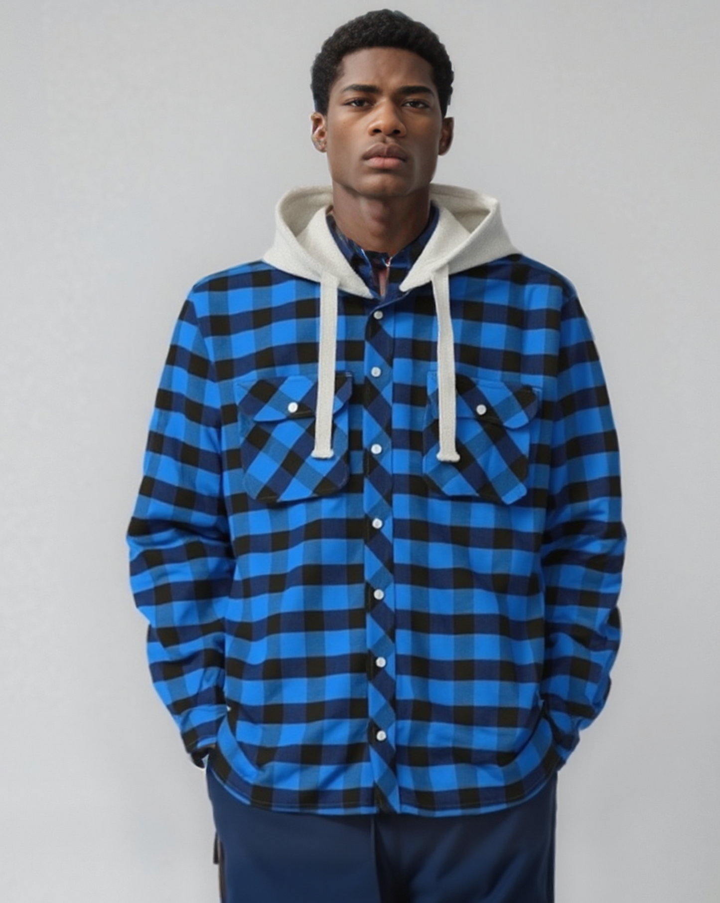 Men’s Soft flannel Shirt Long Sleeve with Hood