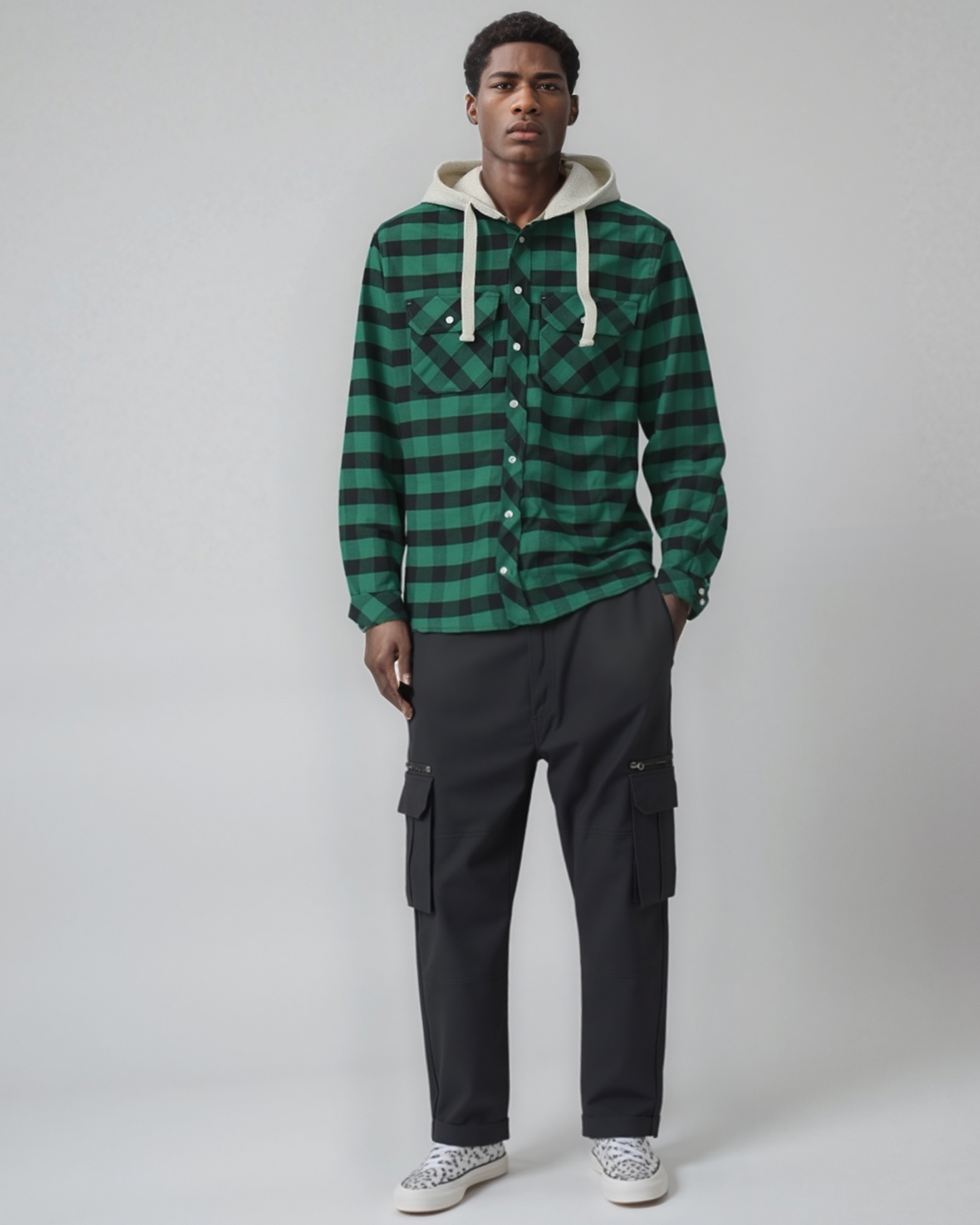 Men’s Soft flannel Shirt Long Sleeve with Hood