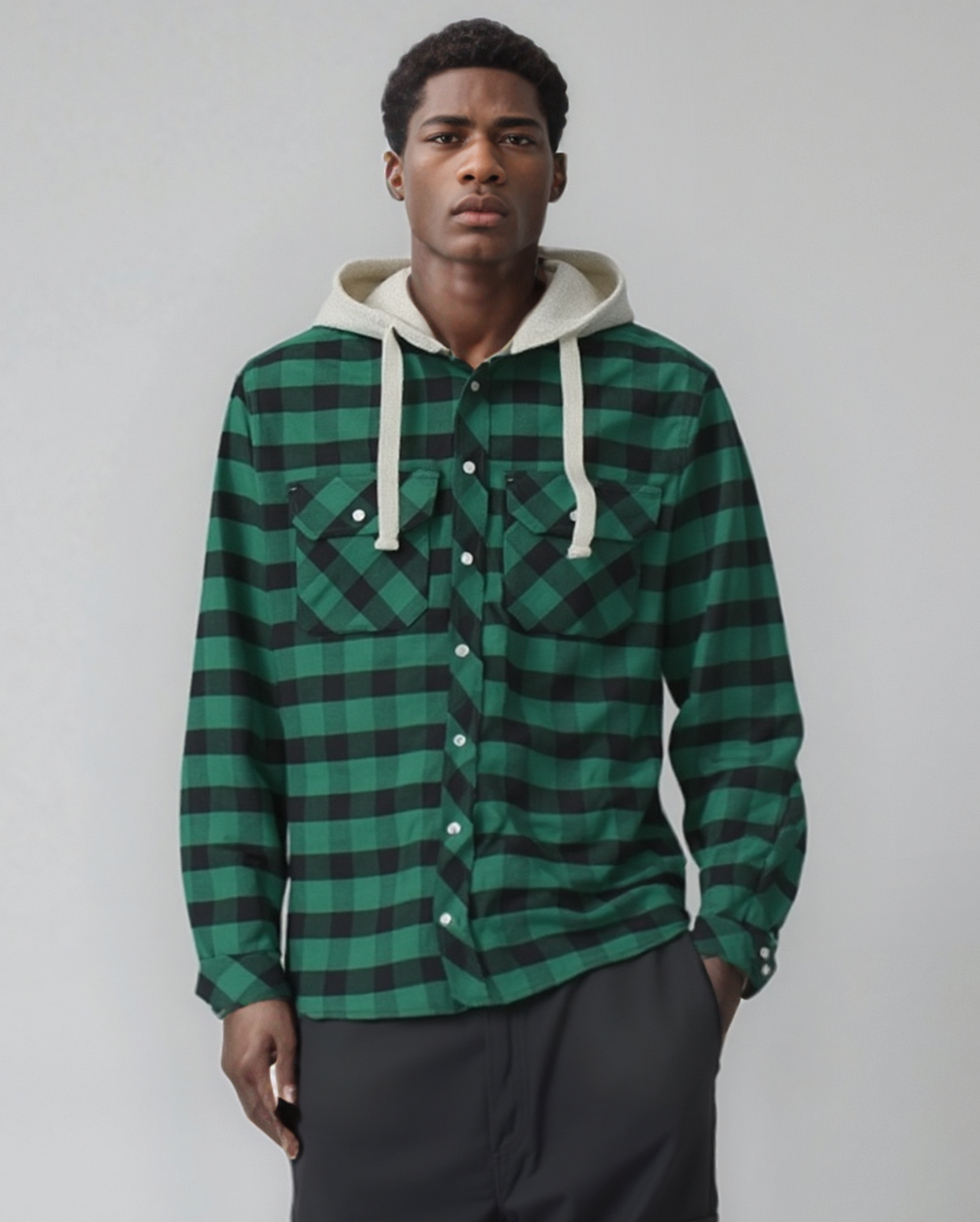 Men’s Soft flannel Shirt Long Sleeve with Hood