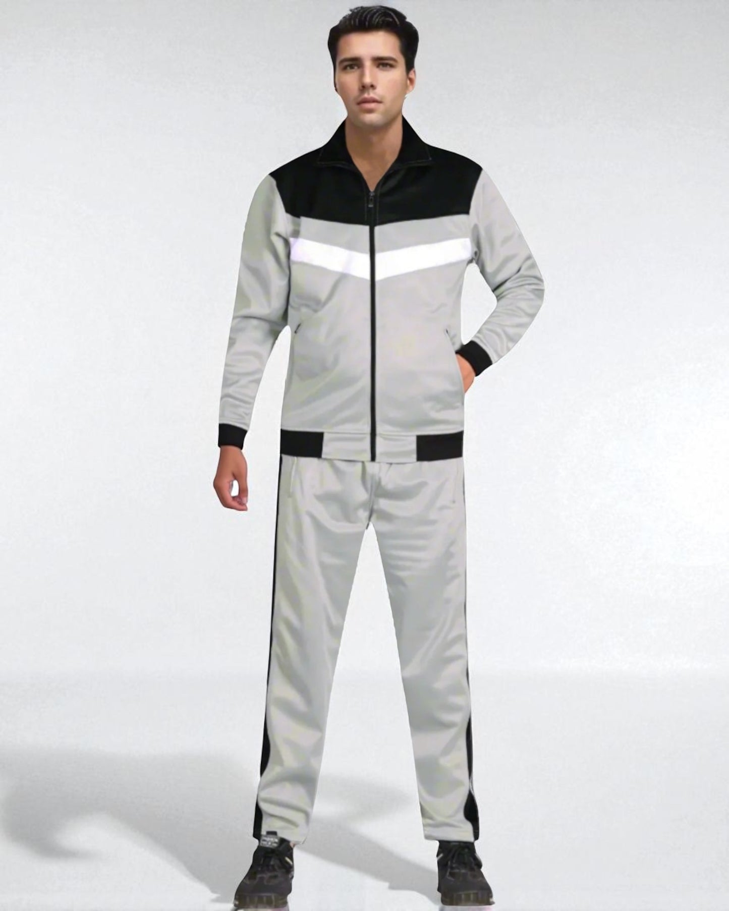 Men's Tracksuit Warm-Up 2-piece Retro Style Track Jacket & Pants Matching Set