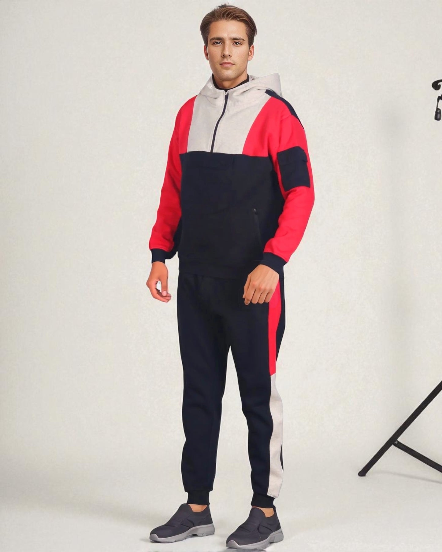 Men's 2-Piece Sweatsuit Quarter Zip Hoodie With Jogger sweatpants Heavy Fleece Outfit