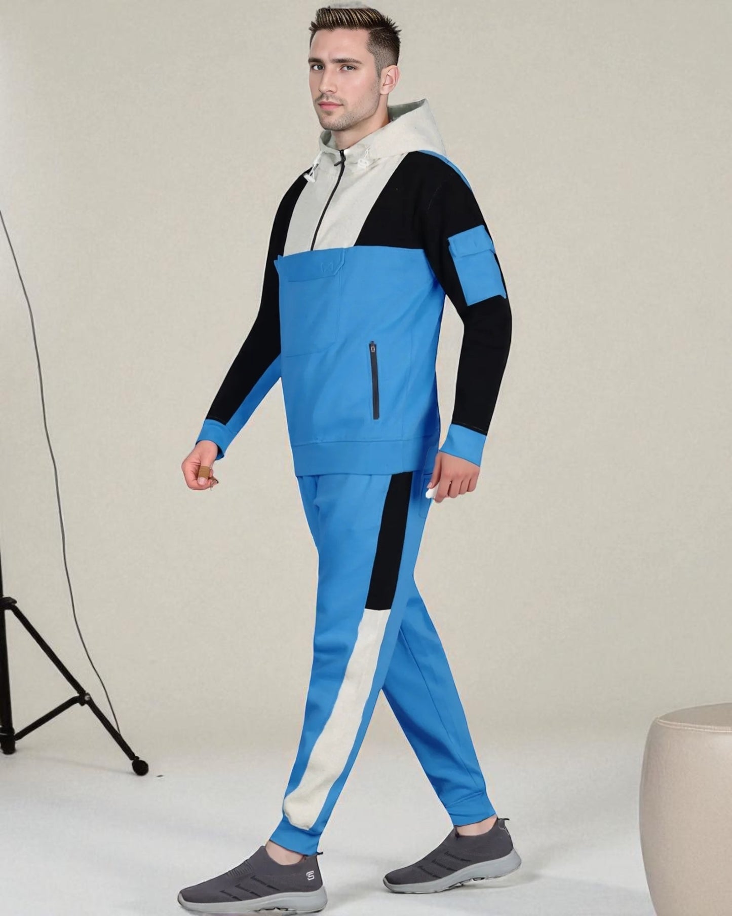 Men's 2-Piece Sweatsuit Quarter Zip Hoodie With Jogger sweatpants Heavy Fleece Outfit