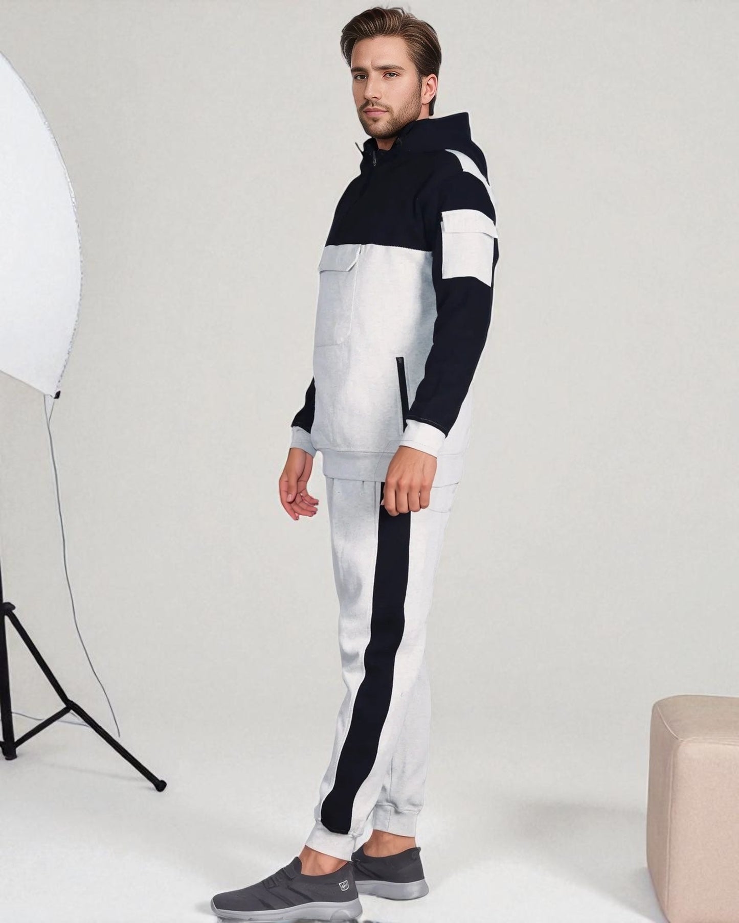 Men's 2-Piece Sweatsuit Quarter Zip Hoodie With Jogger sweatpants Heavy Fleece Outfit