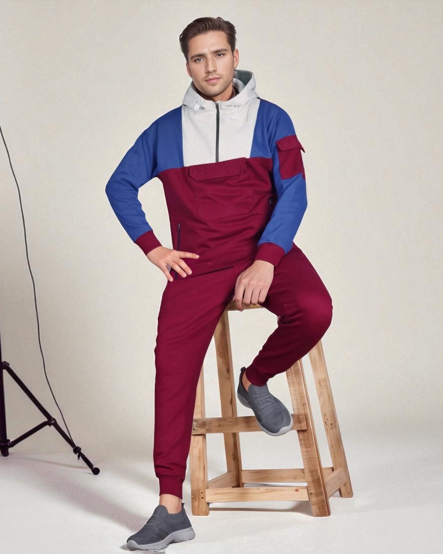 Men's 2-Piece Sweatsuit Quarter Zip Hoodie With Jogger sweatpants Heavy Fleece Outfit