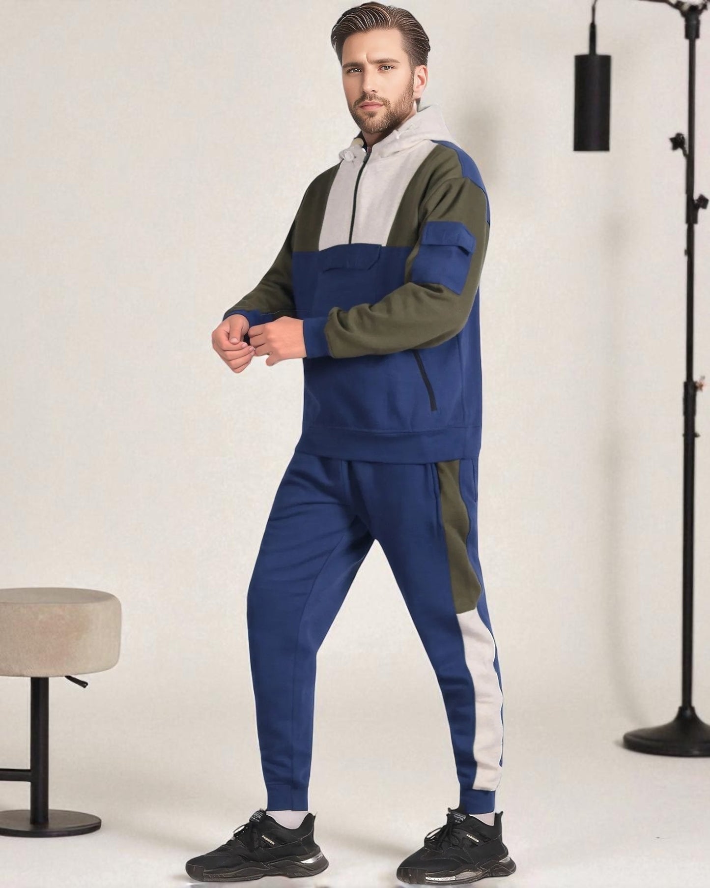 Men's 2-Piece Sweatsuit Quarter Zip Hoodie With Jogger sweatpants Heavy Fleece Outfit