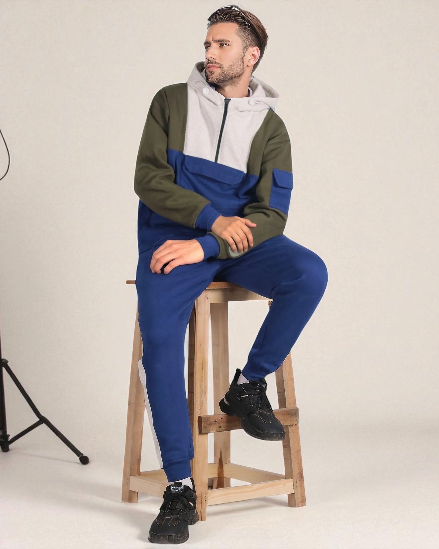 Men's 2-Piece Sweatsuit Quarter Zip Hoodie With Jogger sweatpants Heavy Fleece Outfit