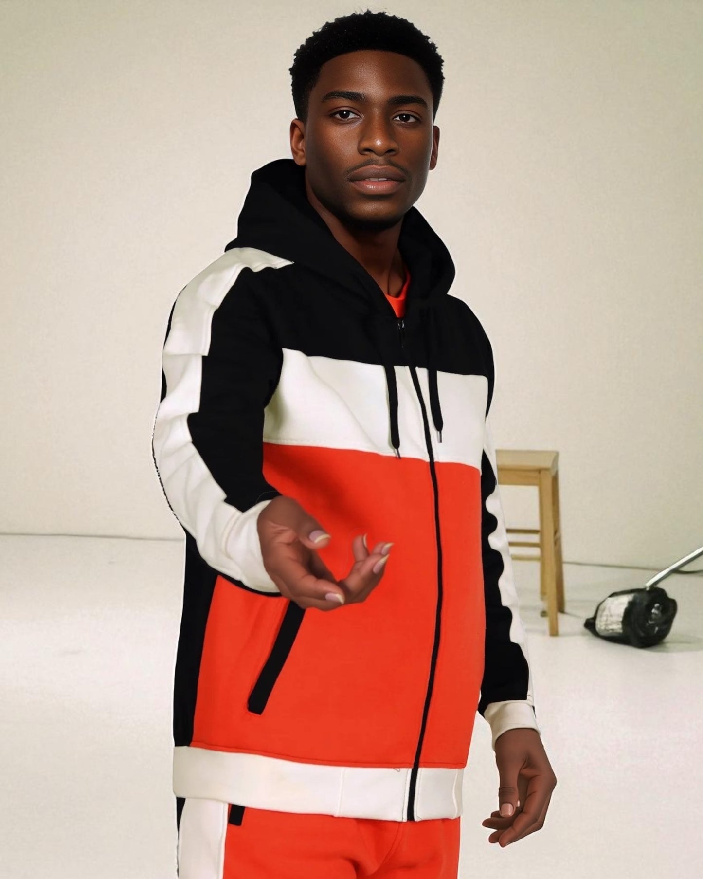 Mens' 2-Piece Jogger Sweatsuit Color Block Sweat jacket Sweatpants Fleece suit