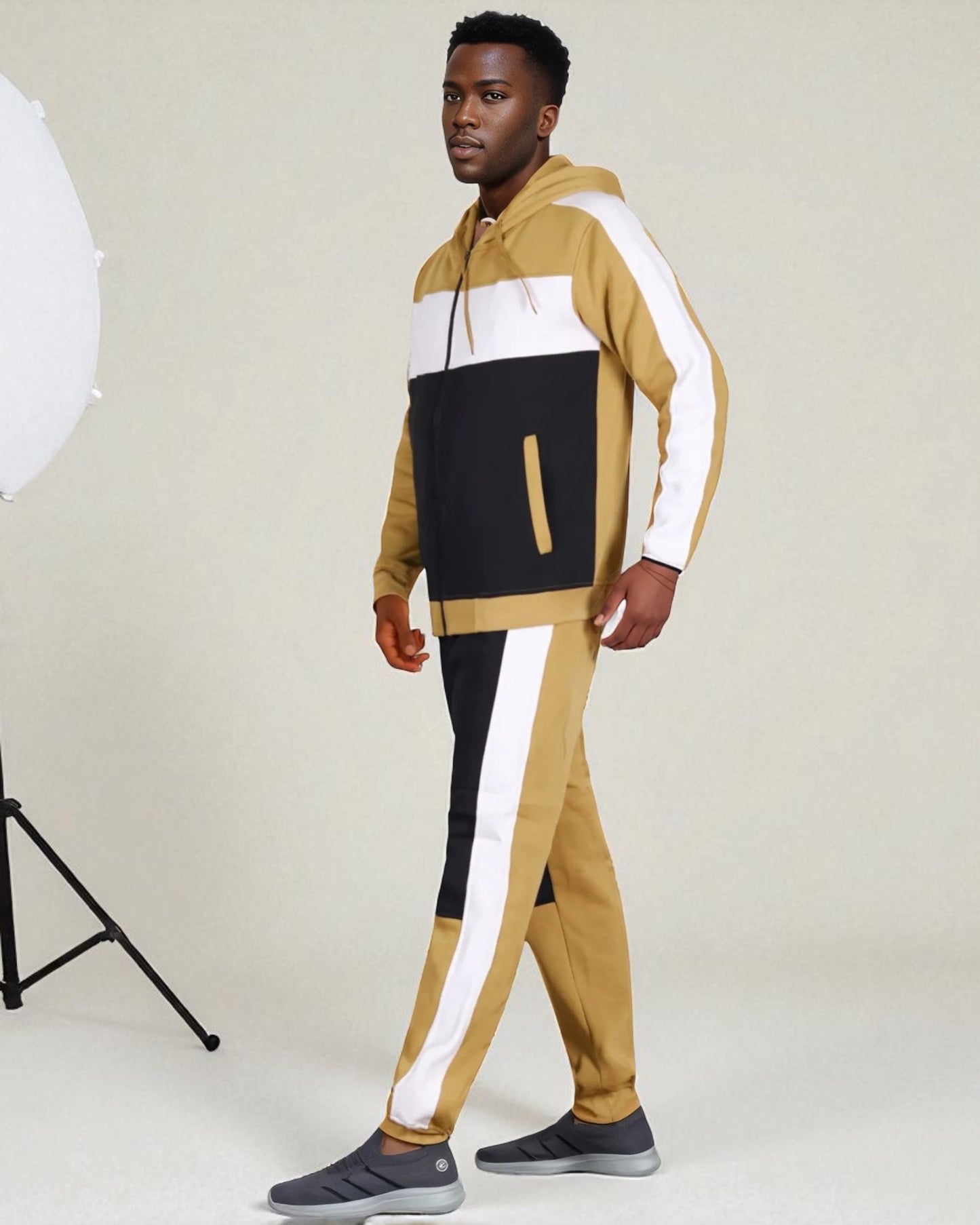 Mens' 2-Piece Jogger Sweatsuit Color Block Sweat jacket Sweatpants Fleece suit
