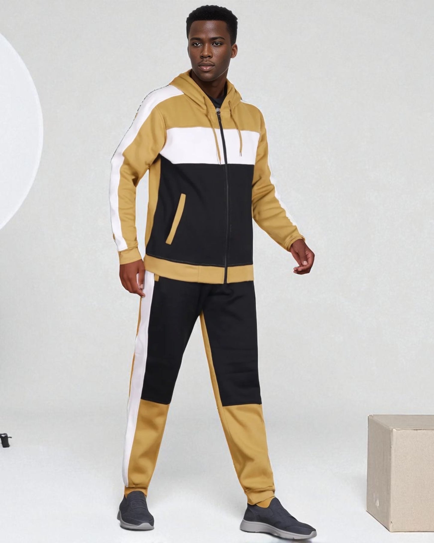 Mens' 2-Piece Jogger Sweatsuit Color Block Sweat jacket Sweatpants Fleece suit