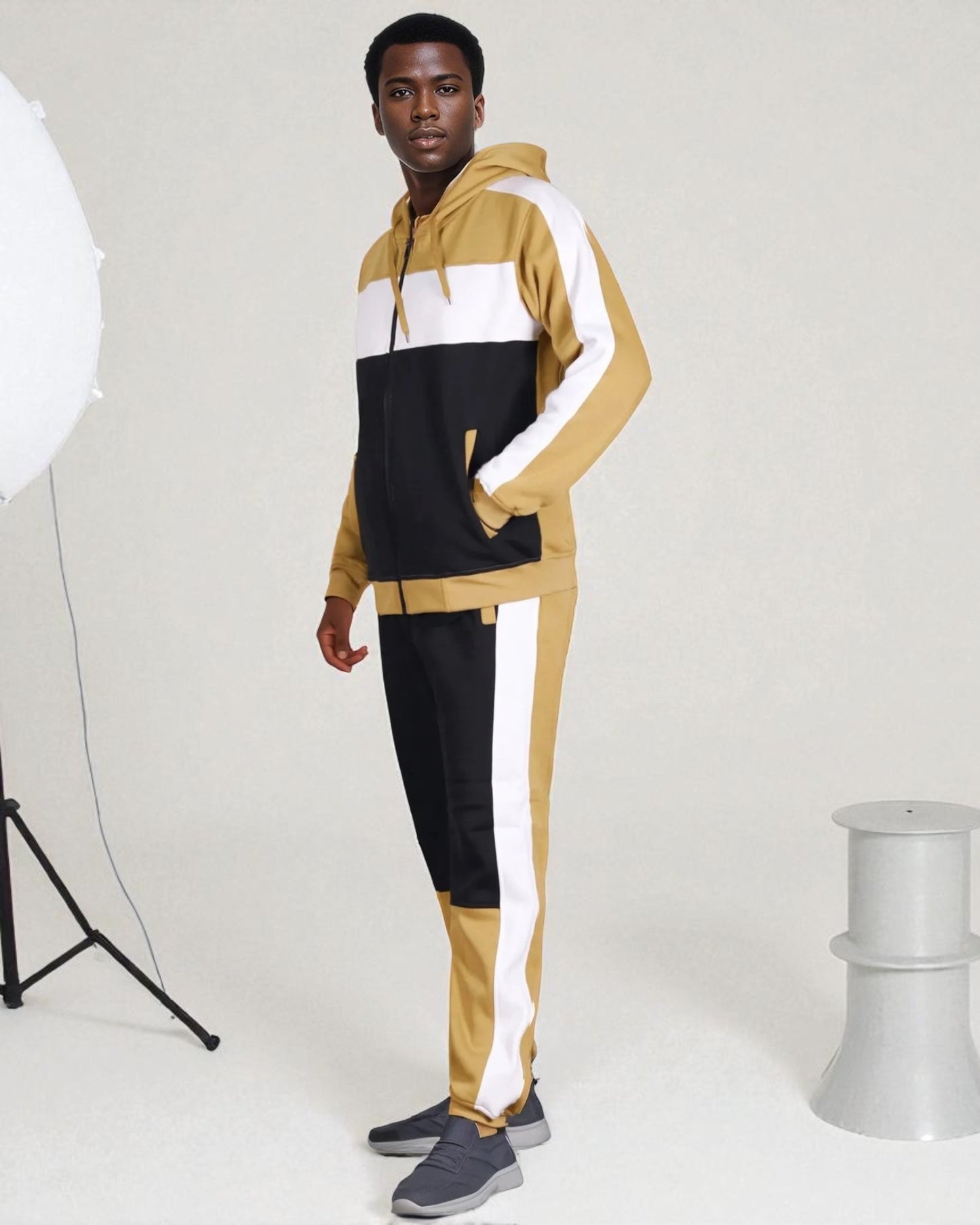 Mens' 2-Piece Jogger Sweatsuit Color Block Sweat jacket Sweatpants Fleece suit
