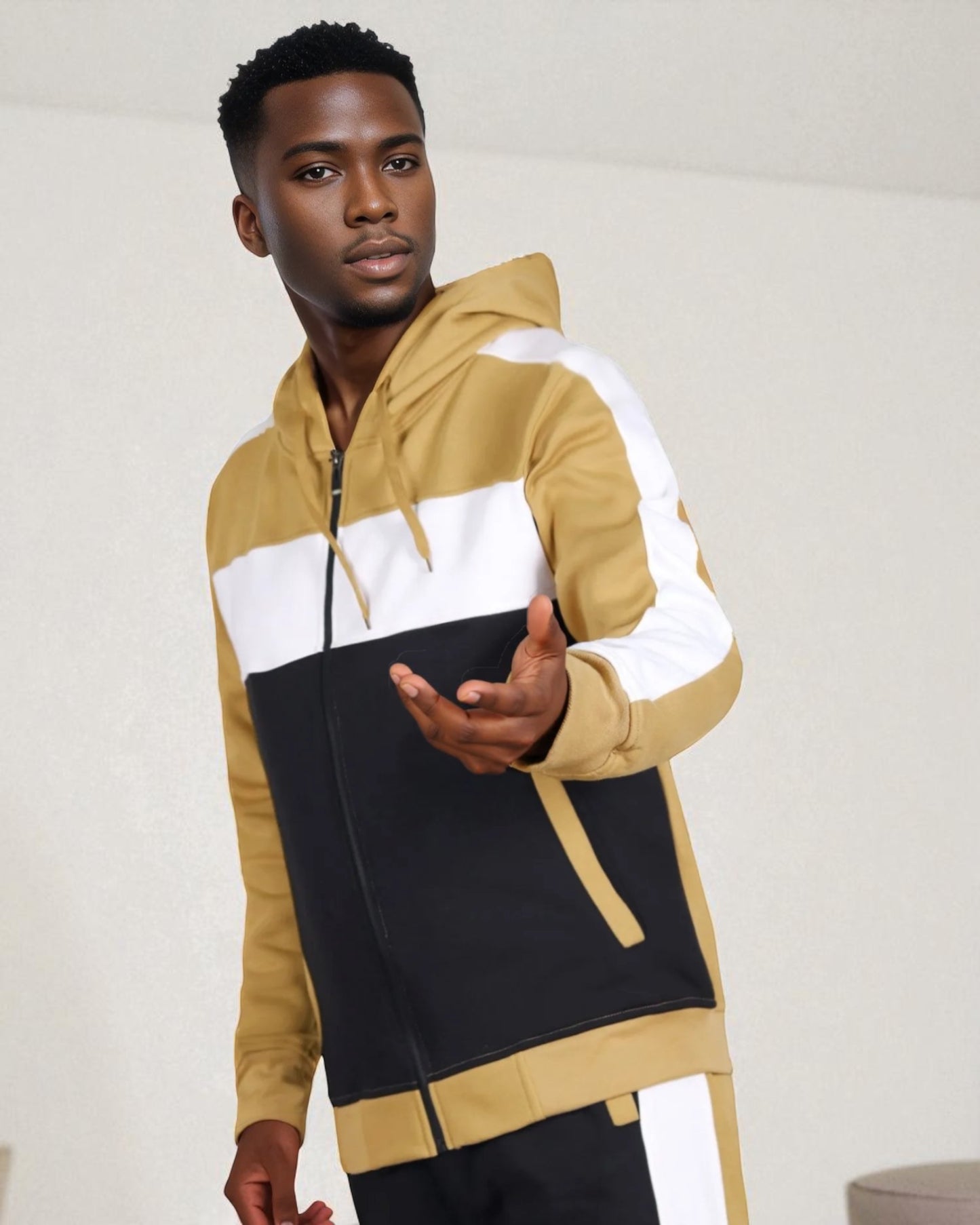 Mens' 2-Piece Jogger Sweatsuit Color Block Sweat jacket Sweatpants Fleece suit