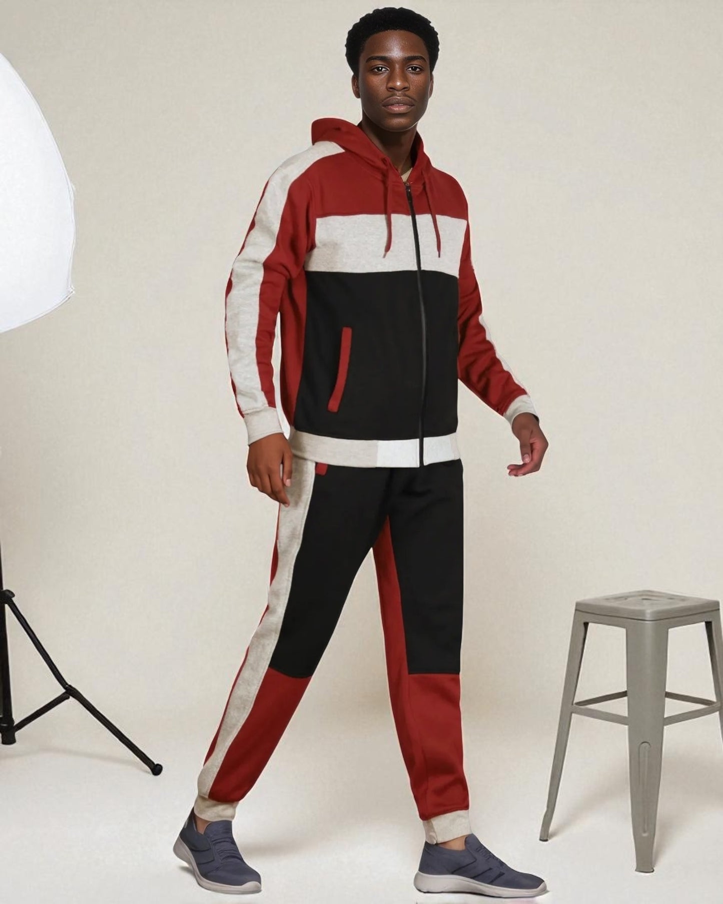 Mens' 2-Piece Jogger Sweatsuit Color Block Sweat jacket Sweatpants Fleece suit
