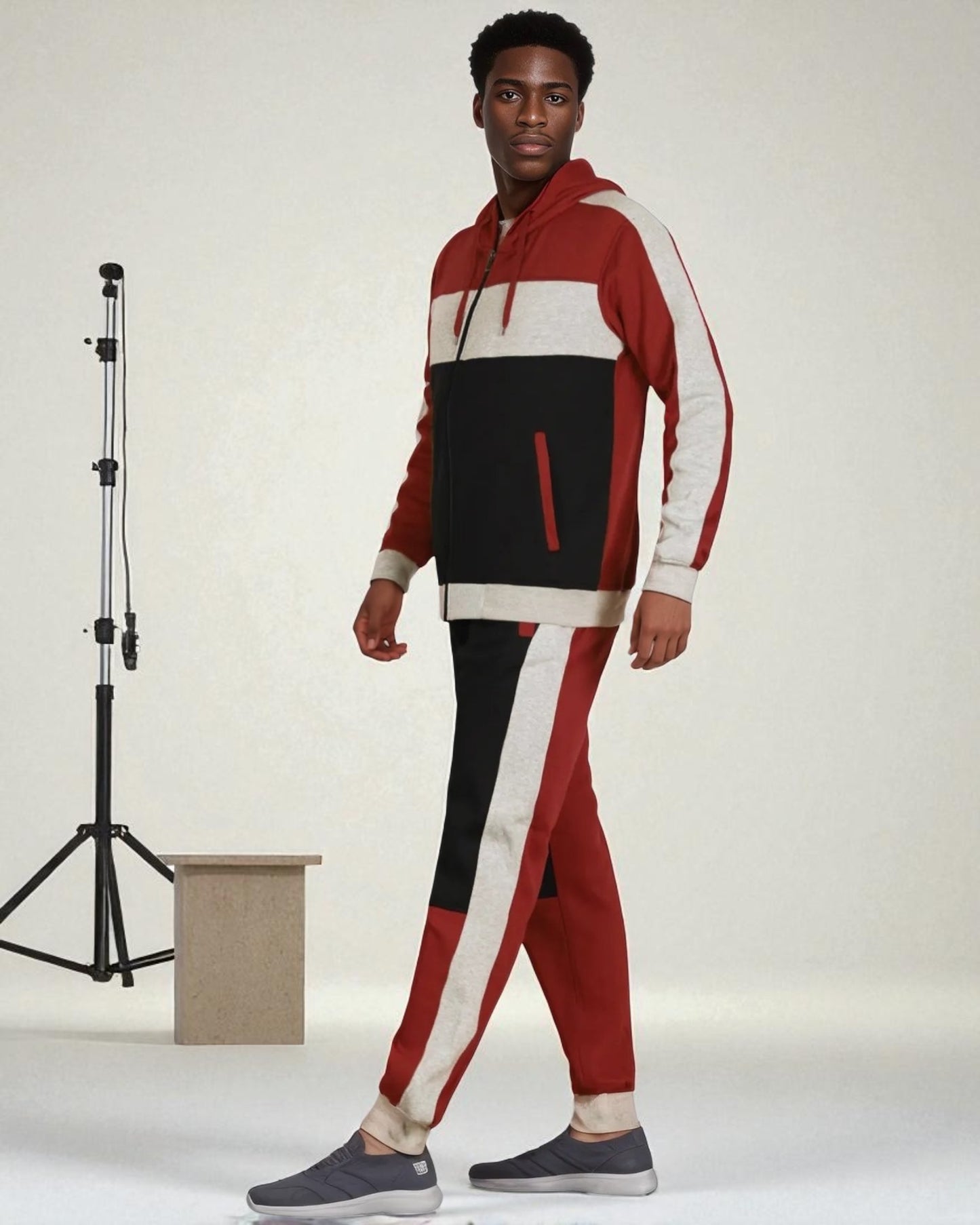 Mens' 2-Piece Jogger Sweatsuit Color Block Sweat jacket Sweatpants Fleece suit