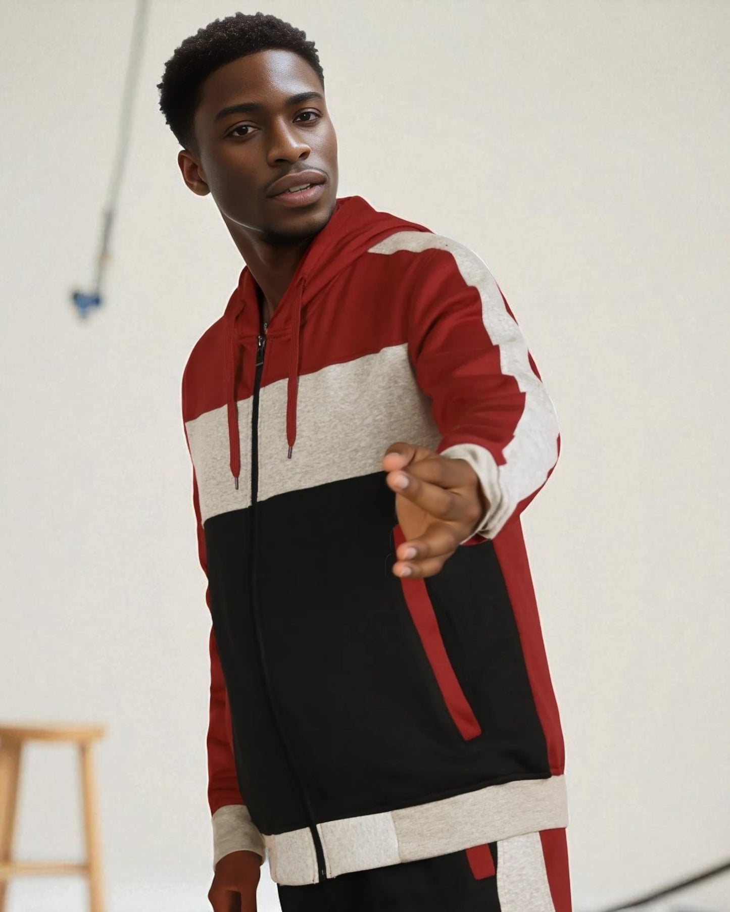 Mens' 2-Piece Jogger Sweatsuit Color Block Sweat jacket Sweatpants Fleece suit