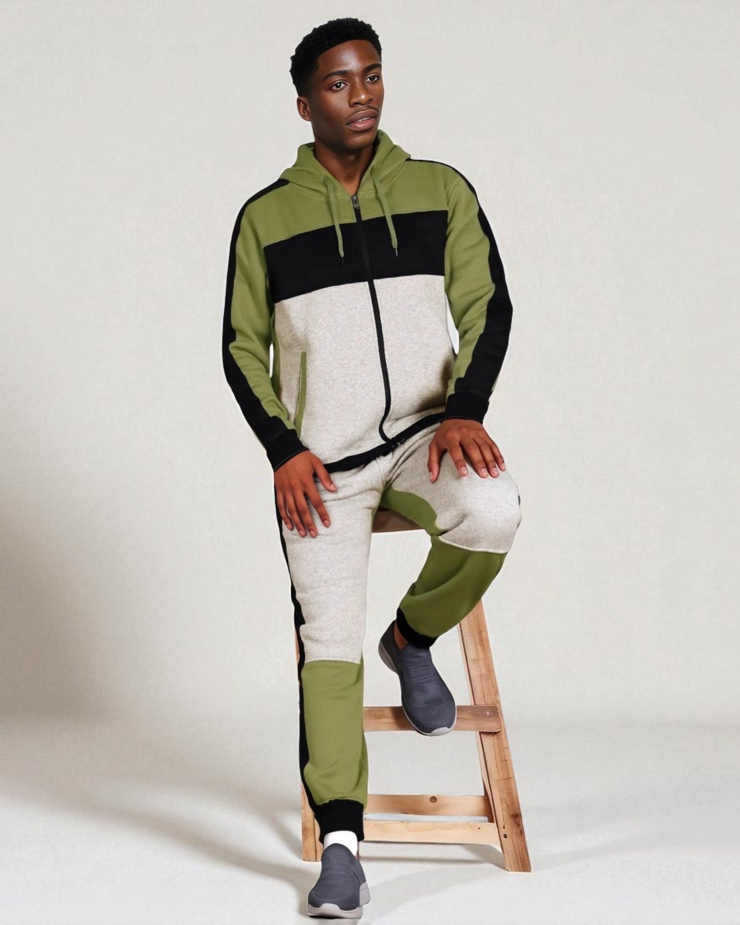 Mens' 2-Piece Jogger Sweatsuit Color Block Sweat jacket Sweatpants Fleece suit