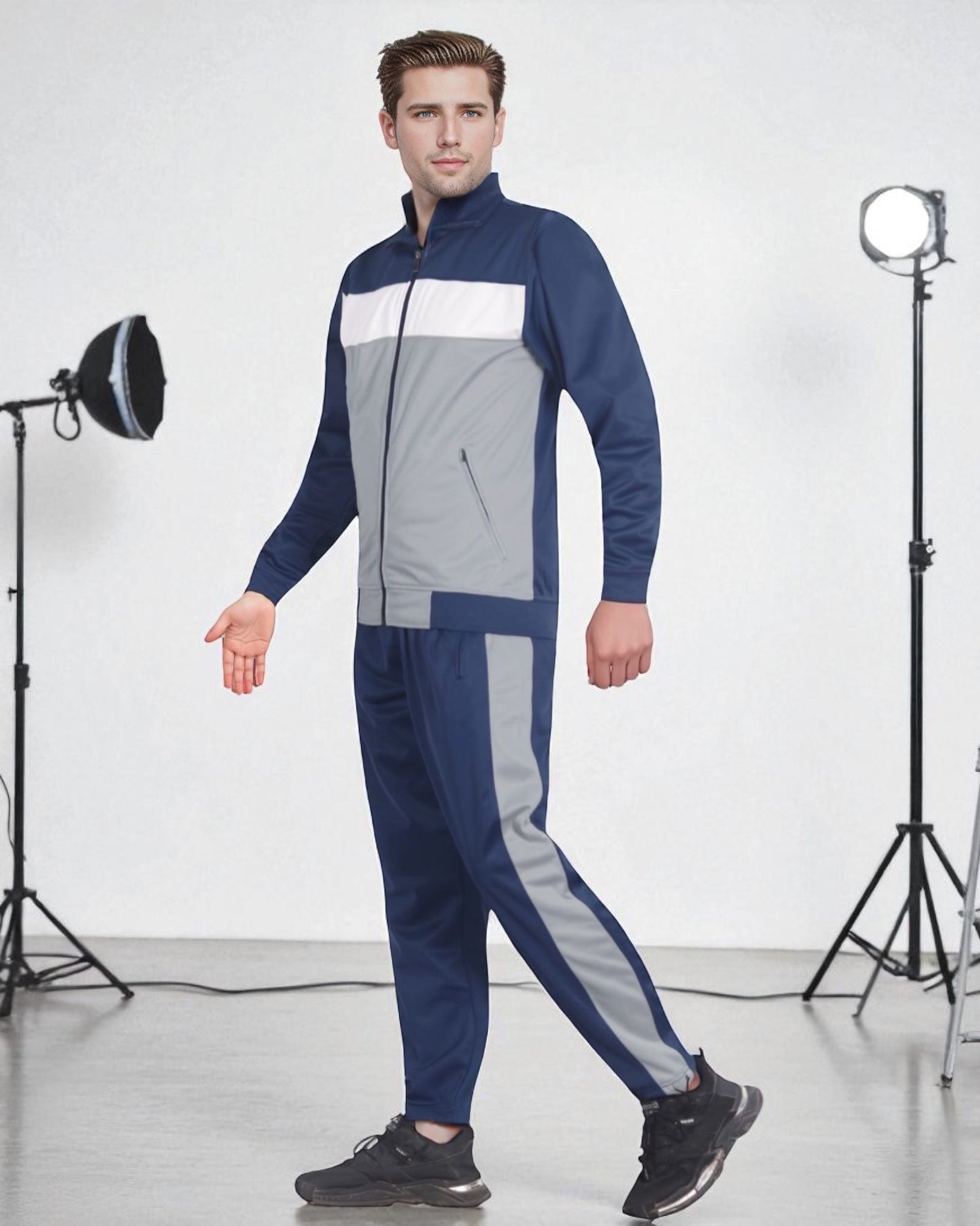 Men’s 2-Piece Tracksuit Traditional Coral Blocks Active Track Jacket and Track pants Outfit