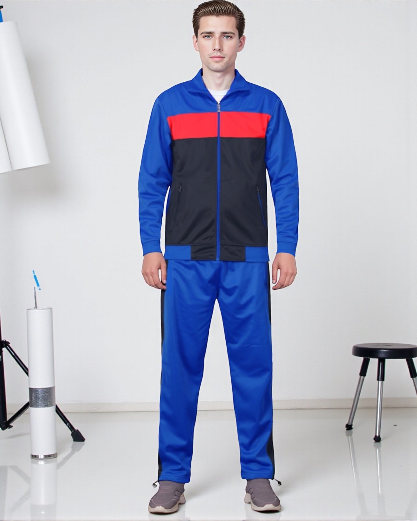 Men’s 2-Piece Tracksuit Traditional Coral Blocks Active Track Jacket and Track pants Outfit