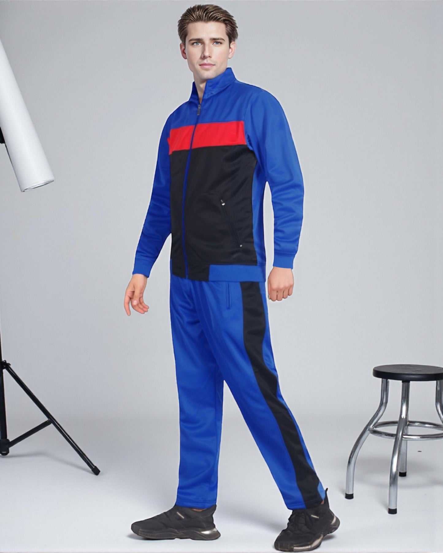 Men’s 2-Piece Tracksuit Traditional Coral Blocks Active Track Jacket and Track pants Outfit