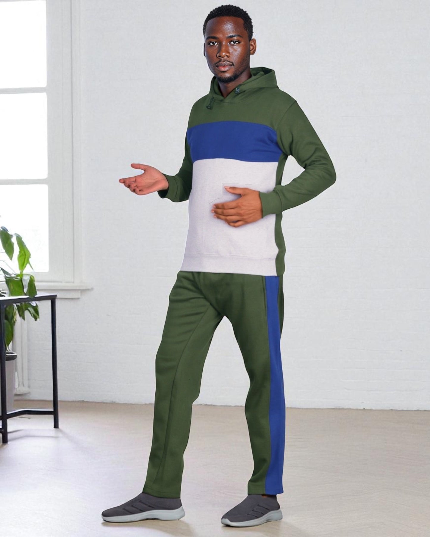 Men’s 2-piece Heavy Duty & matching Sweatpants Pullover Hoodie suit with stand