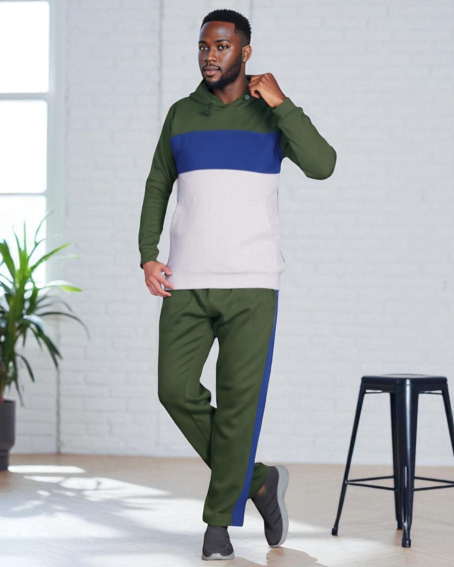 Men’s 2-piece Heavy Duty & matching Sweatpants Pullover Hoodie suit with stand