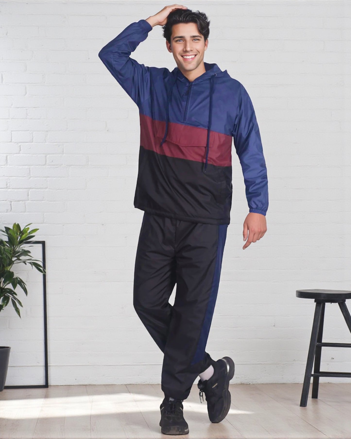 Men’s 2-Piece Quarter Zip Pullover Windbreaker Tracksuit Jogger Sports Mesh lined Outfit
