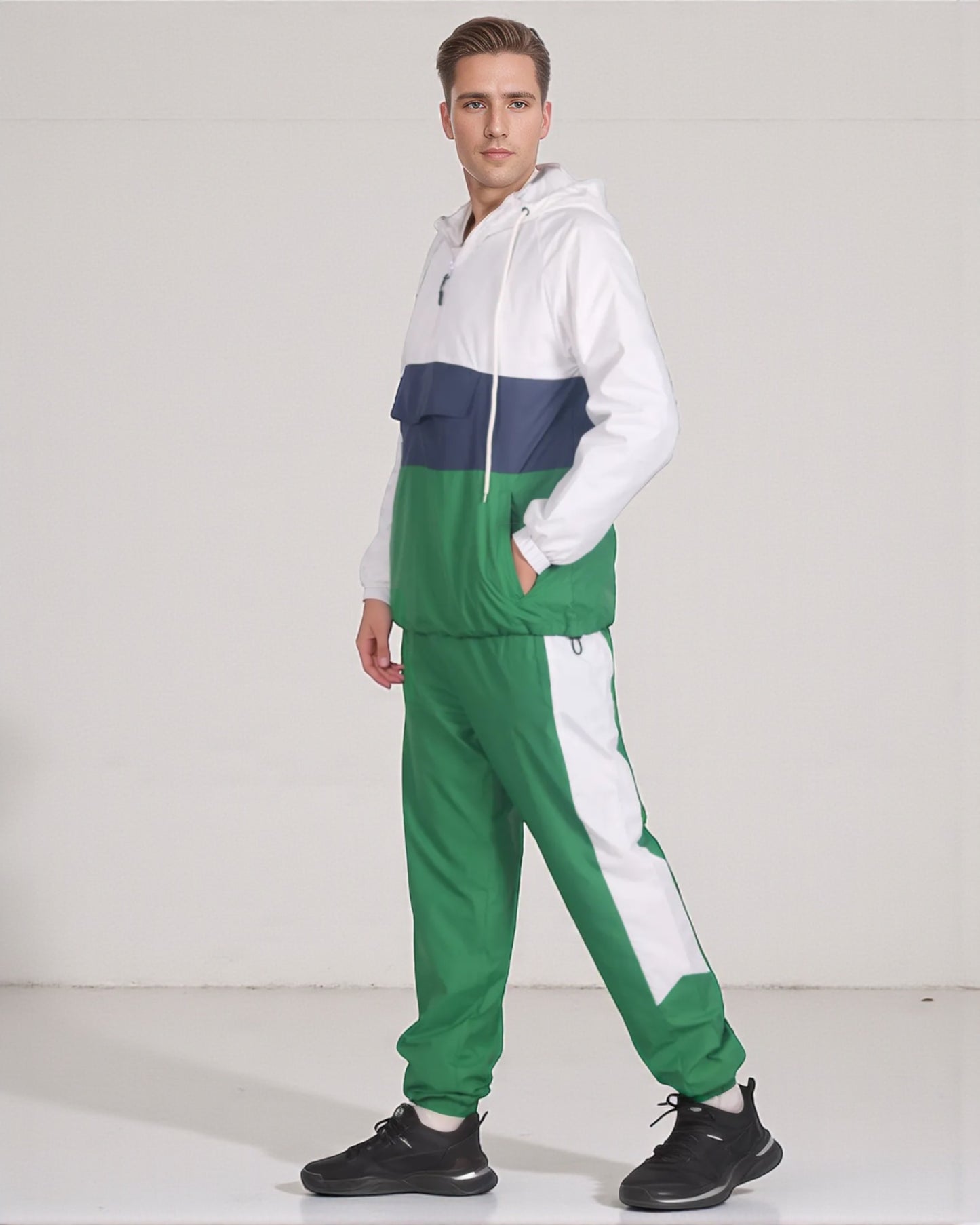 Men’s 2-Piece Quarter Zip Pullover Windbreaker Tracksuit Jogger Sports Mesh lined Outfit