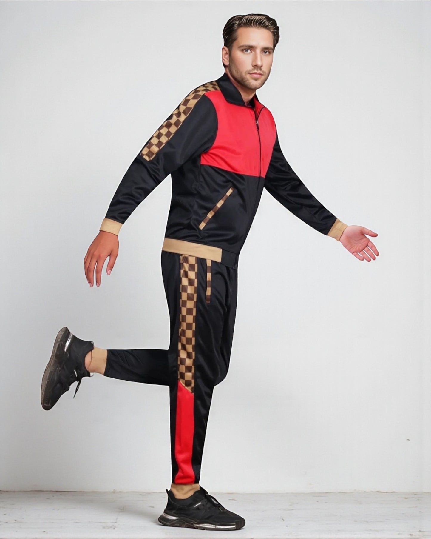 Men’s 2 piece Checker box Jogger style Jogging Suit Track Jacket & Track pants Matching Suit