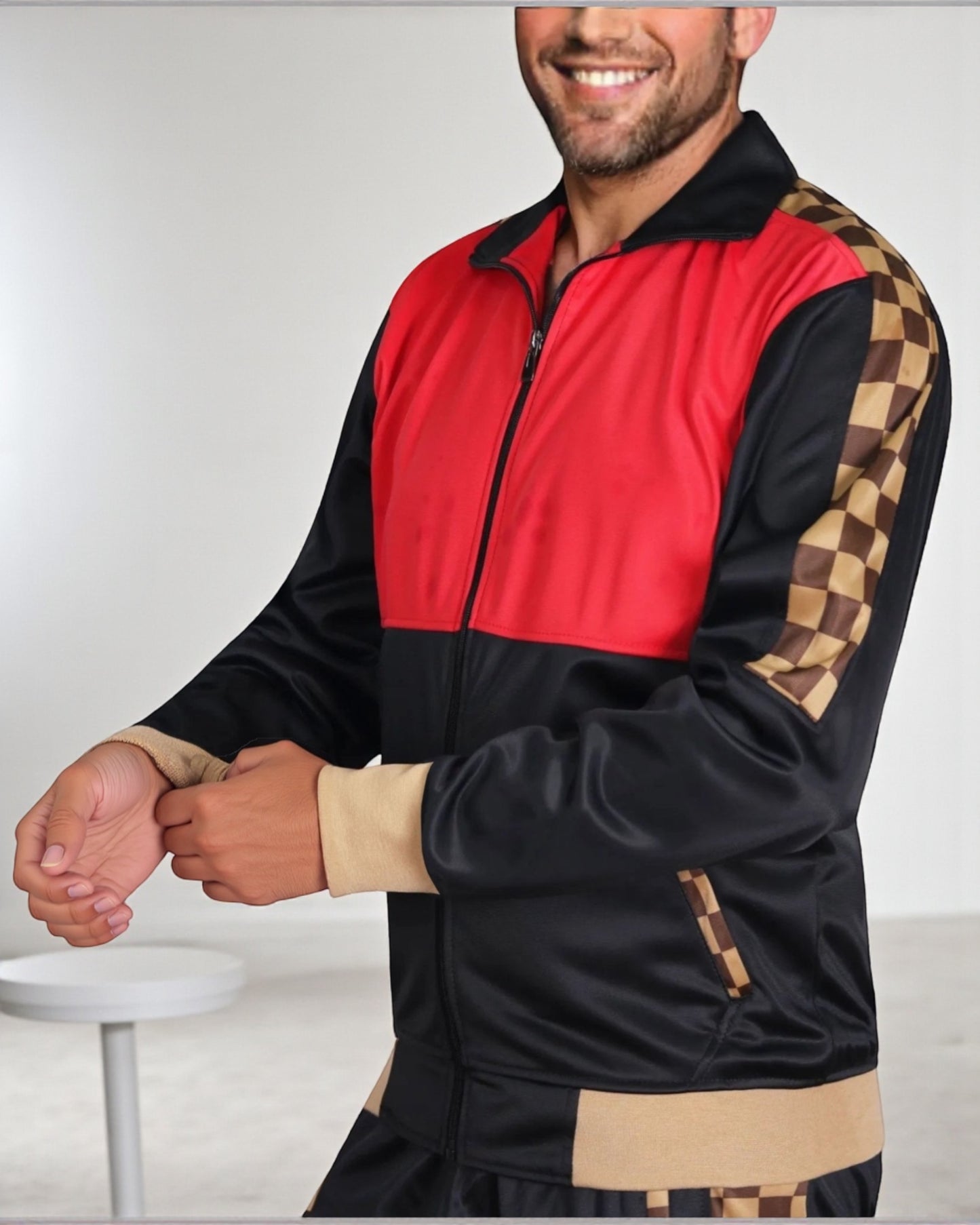 Men’s 2 piece Checker box Jogger style Jogging Suit Track Jacket & Track pants Matching Suit