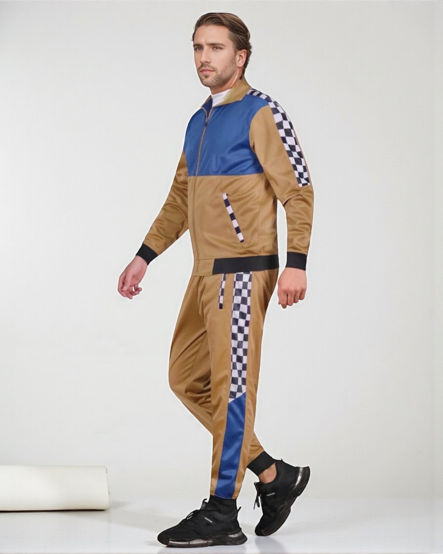 Men’s 2 piece Checker box Jogger style Jogging Suit Track Jacket & Track pants Matching Suit