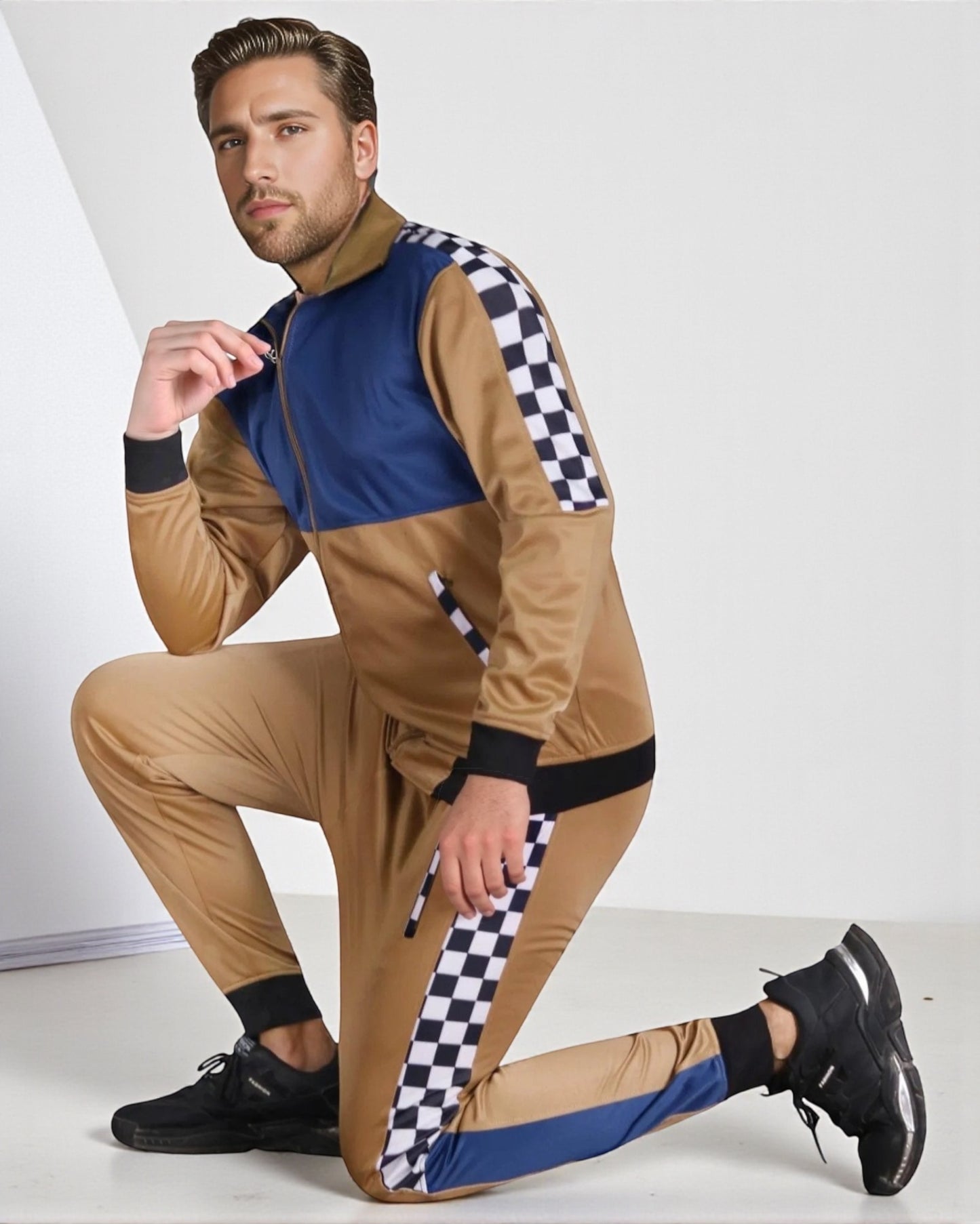 Men’s 2 piece Checker box Jogger style Jogging Suit Track Jacket & Track pants Matching Suit