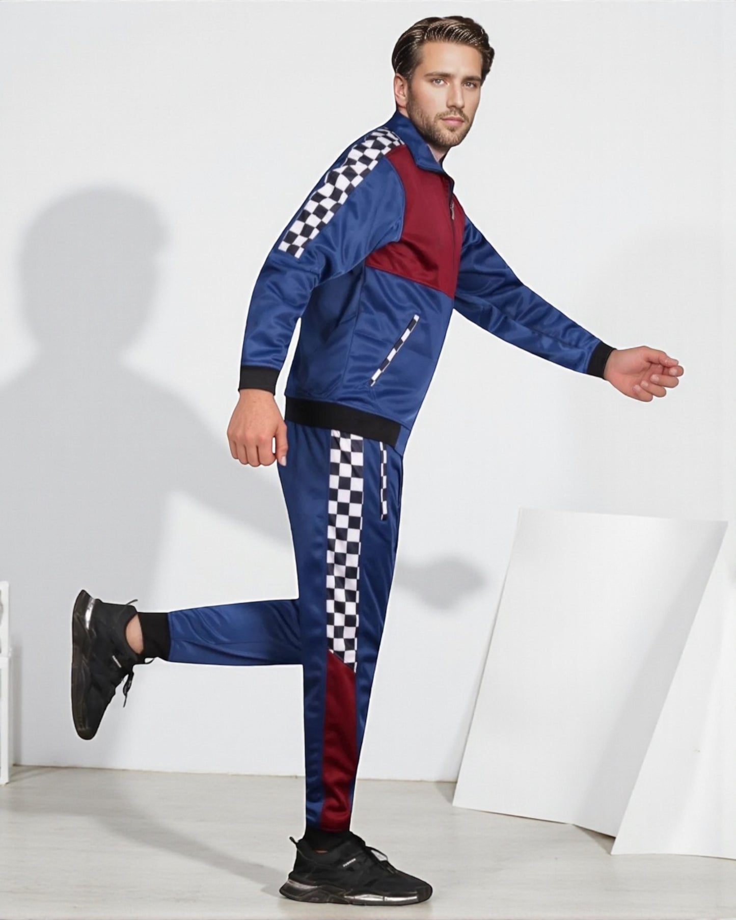 Men’s 2 piece Checker box Jogger style Jogging Suit Track Jacket & Track pants Matching Suit