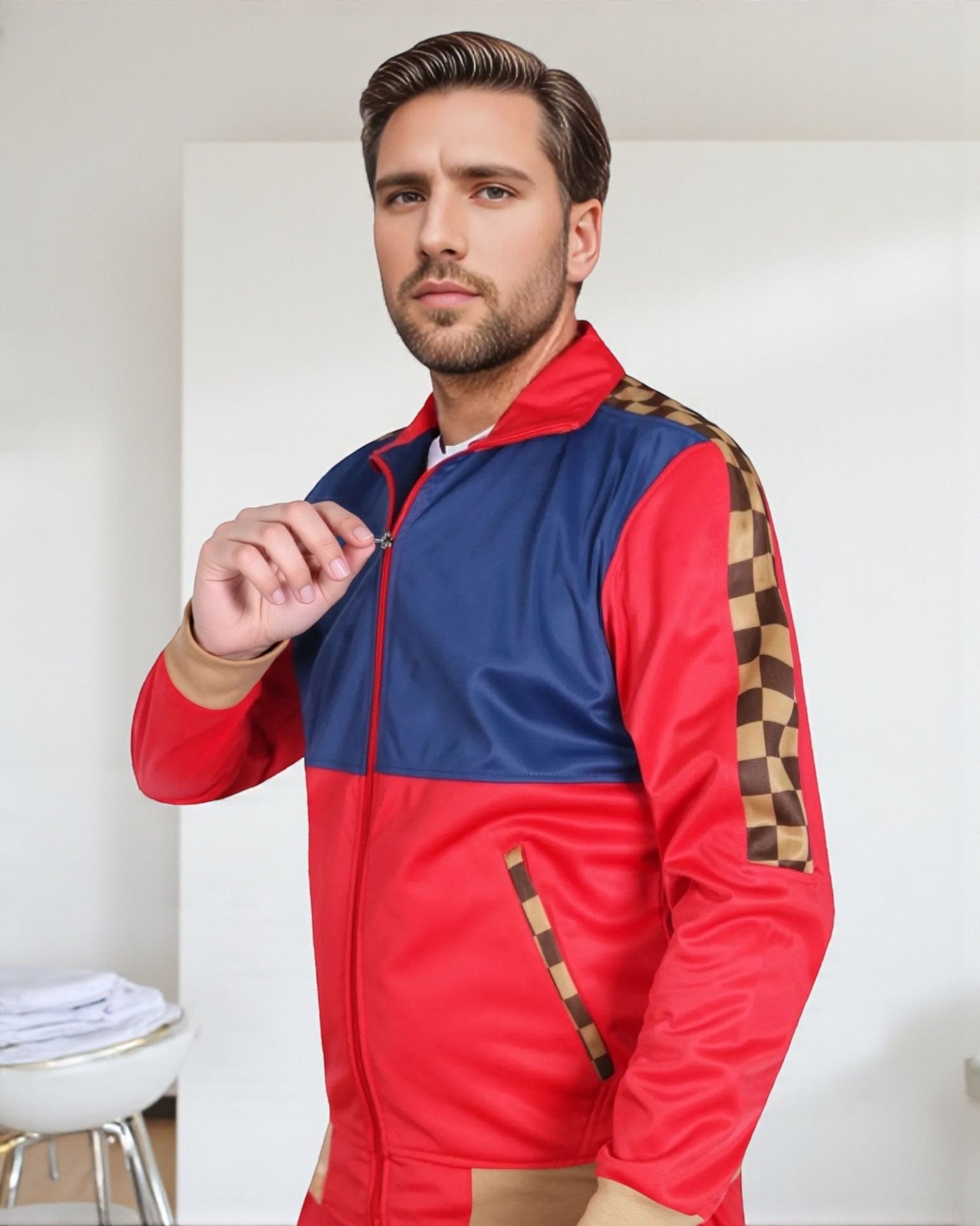 Men’s 2 piece Checker box Jogger style Jogging Suit Track Jacket & Track pants Matching Suit