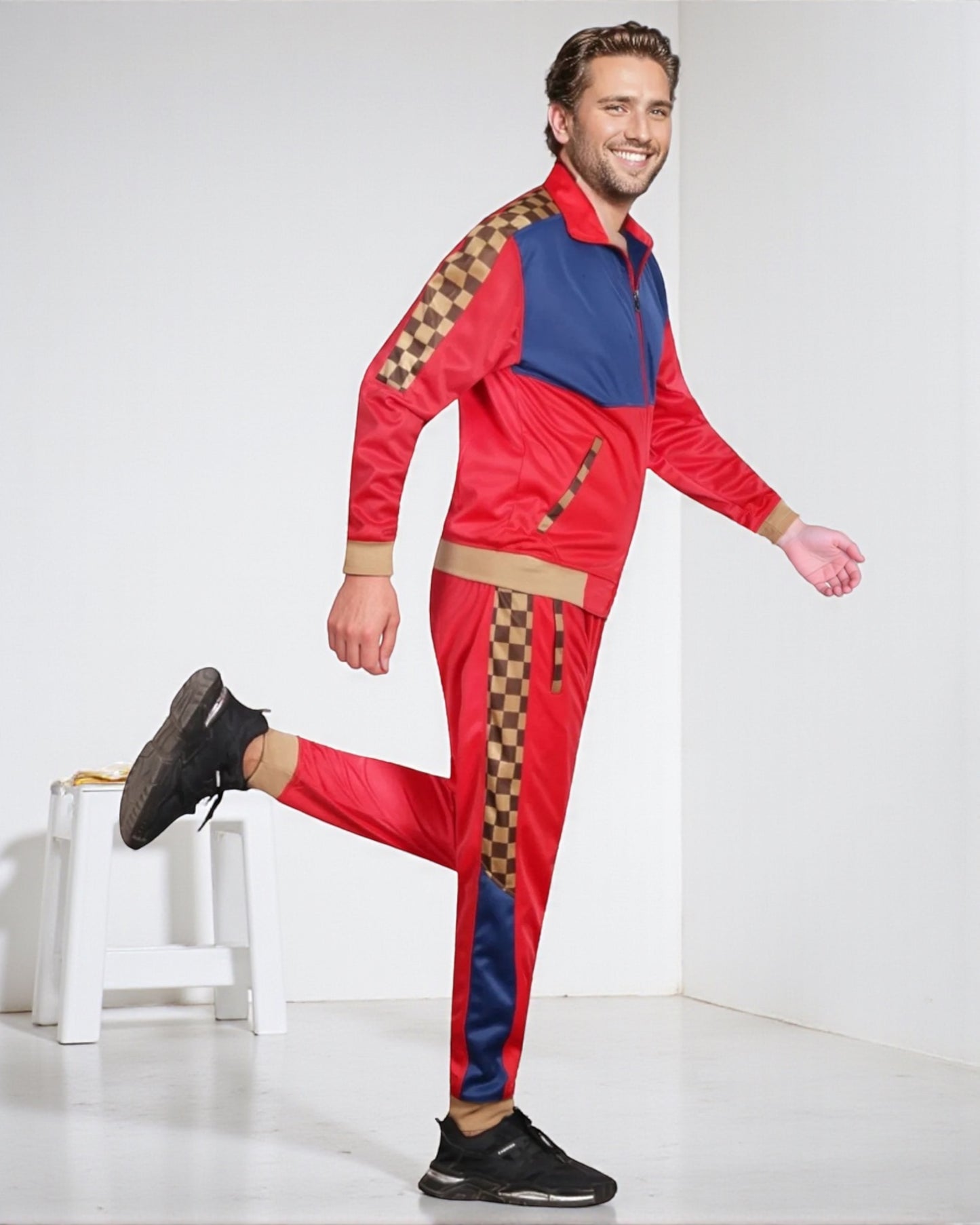 Men’s 2 piece Checker box Jogger style Jogging Suit Track Jacket & Track pants Matching Suit