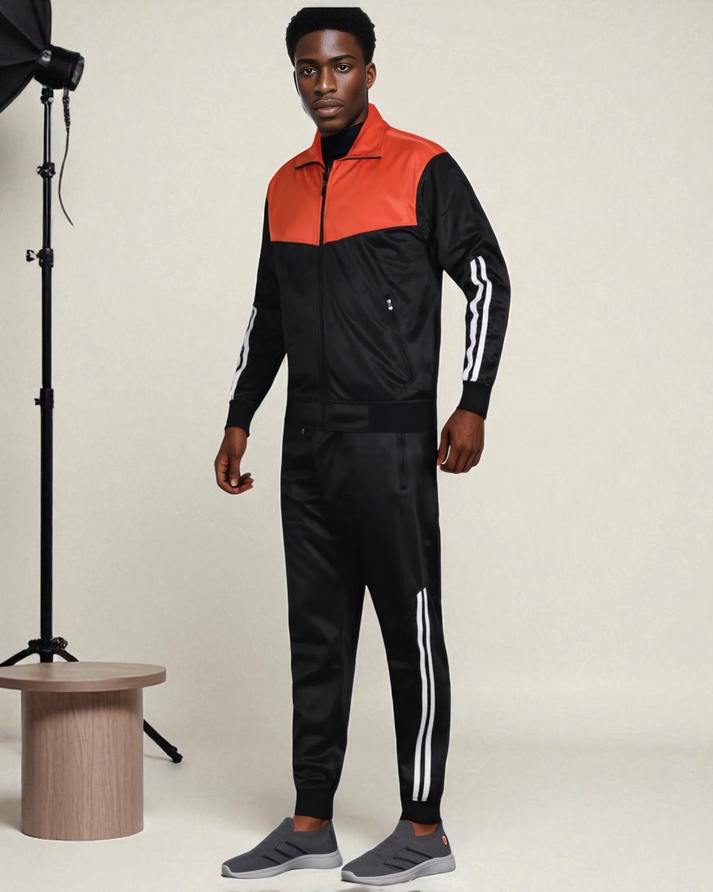 Men Velocity Tracksuit Active Jogging suit GYM Striped Jogger Top and Bottom Outfit