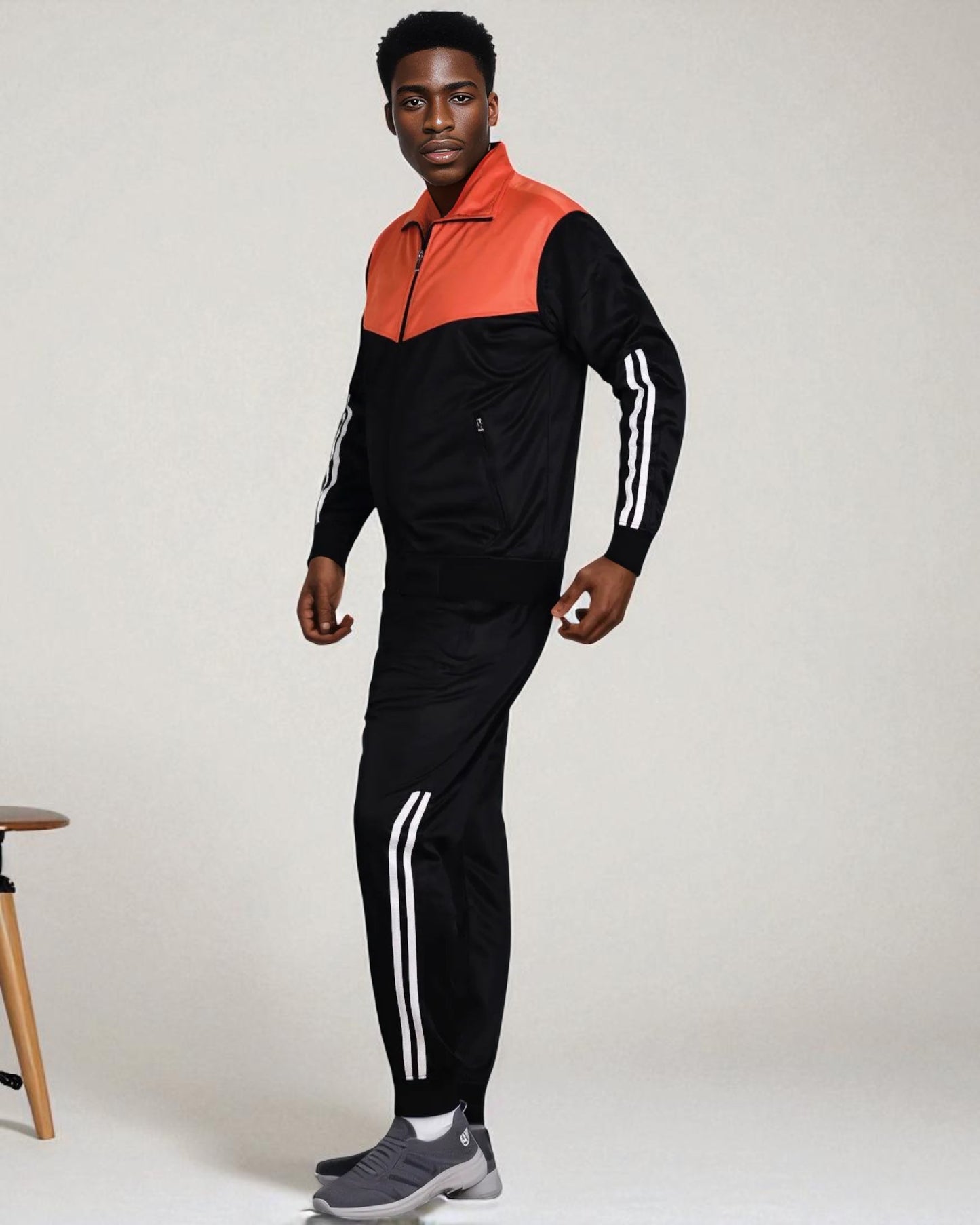 Men Velocity Tracksuit Active Jogging suit GYM Striped Jogger Top and Bottom Outfit