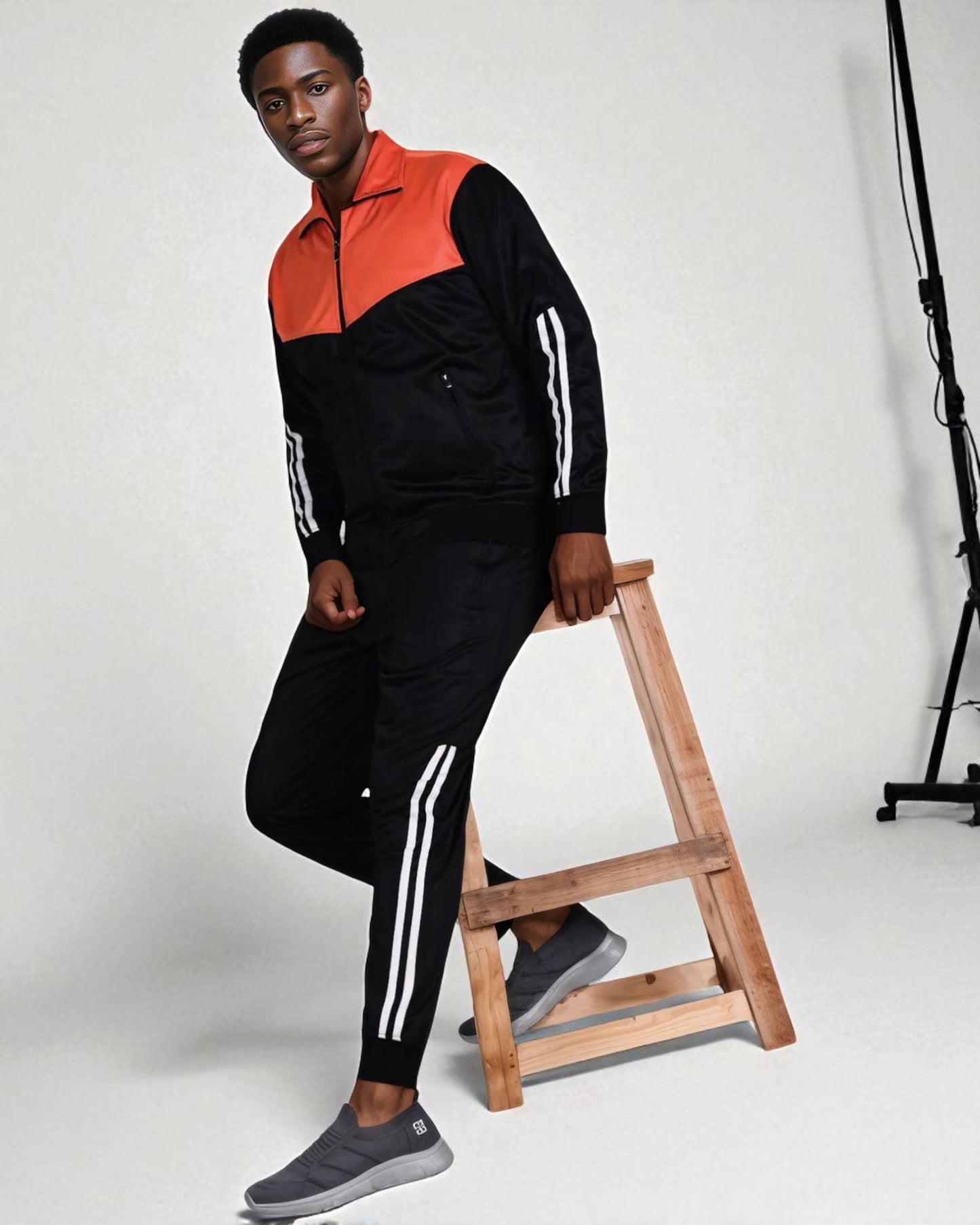 Men Velocity Tracksuit Active Jogging suit GYM Striped Jogger Top and Bottom Outfit