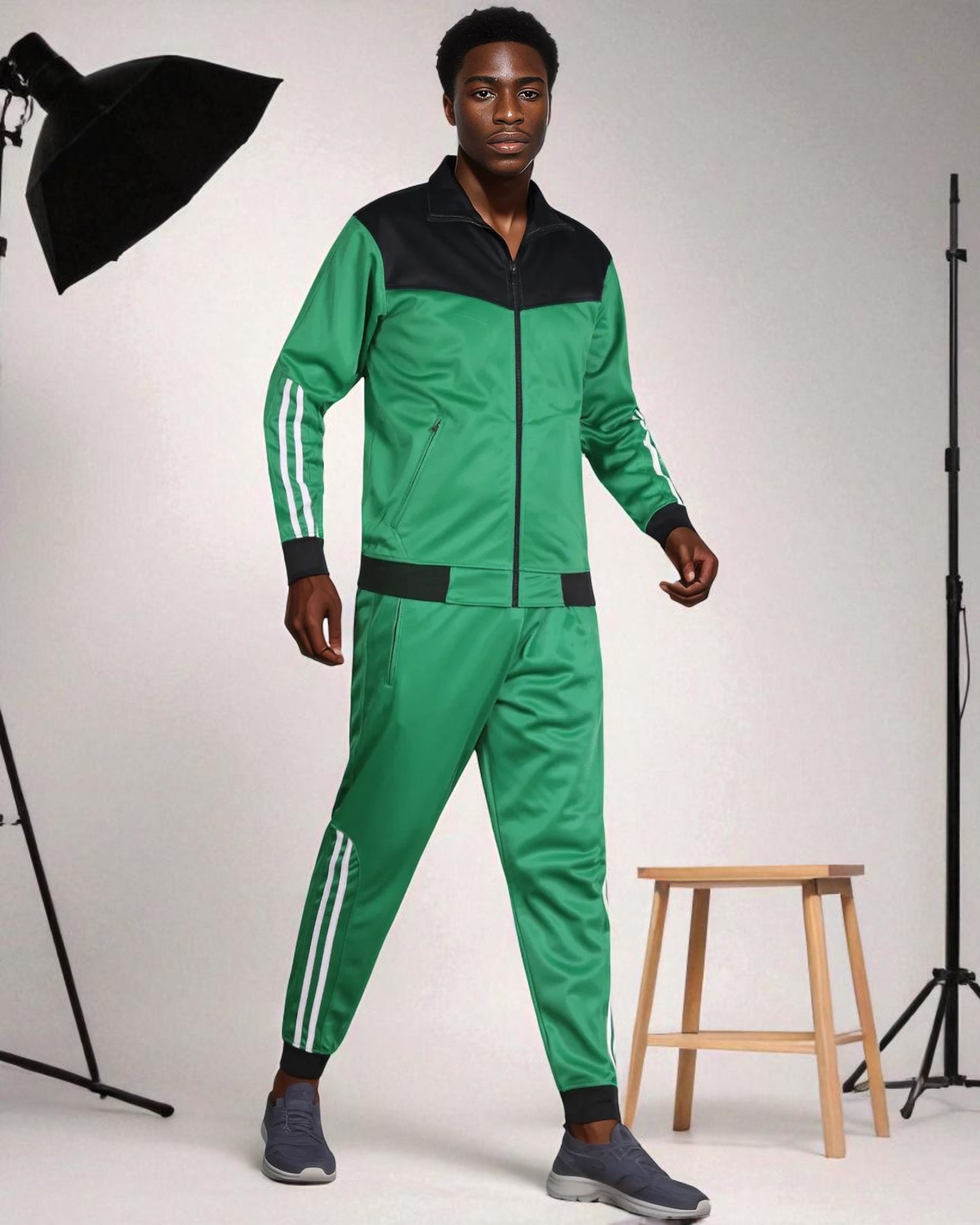 Men Velocity Tracksuit Active Jogging suit GYM Striped Jogger Top and Bottom Outfit