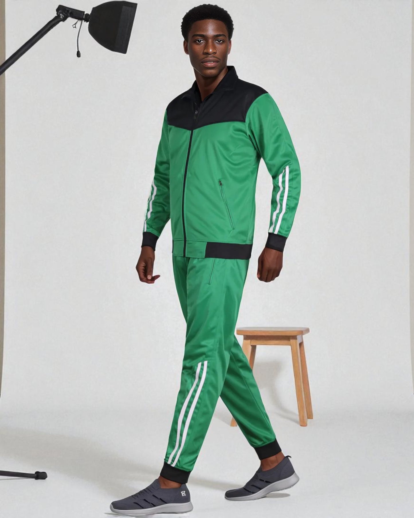 Men Velocity Tracksuit Active Jogging suit GYM Striped Jogger Top and Bottom Outfit