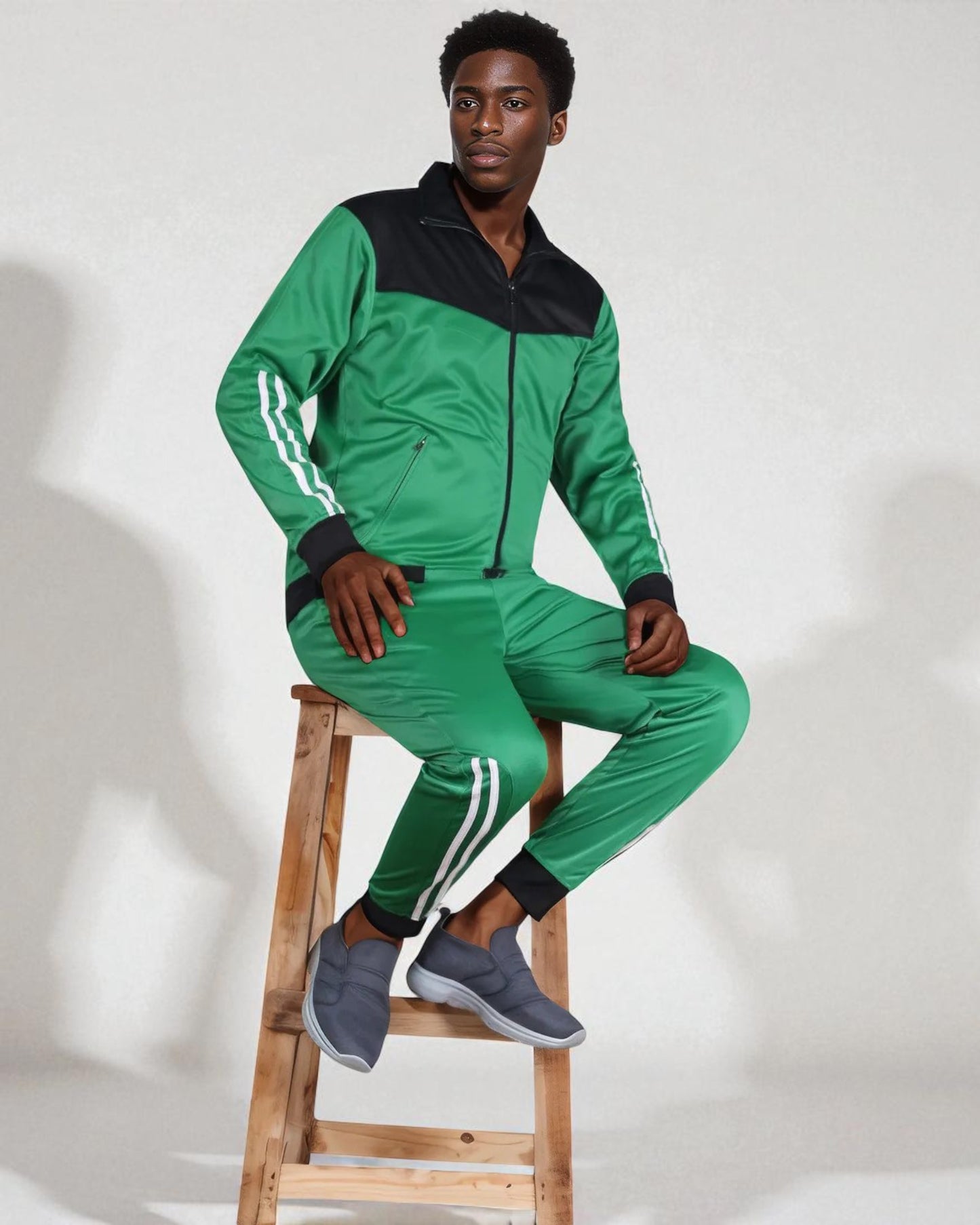 Men Velocity Tracksuit Active Jogging suit GYM Striped Jogger Top and Bottom Outfit