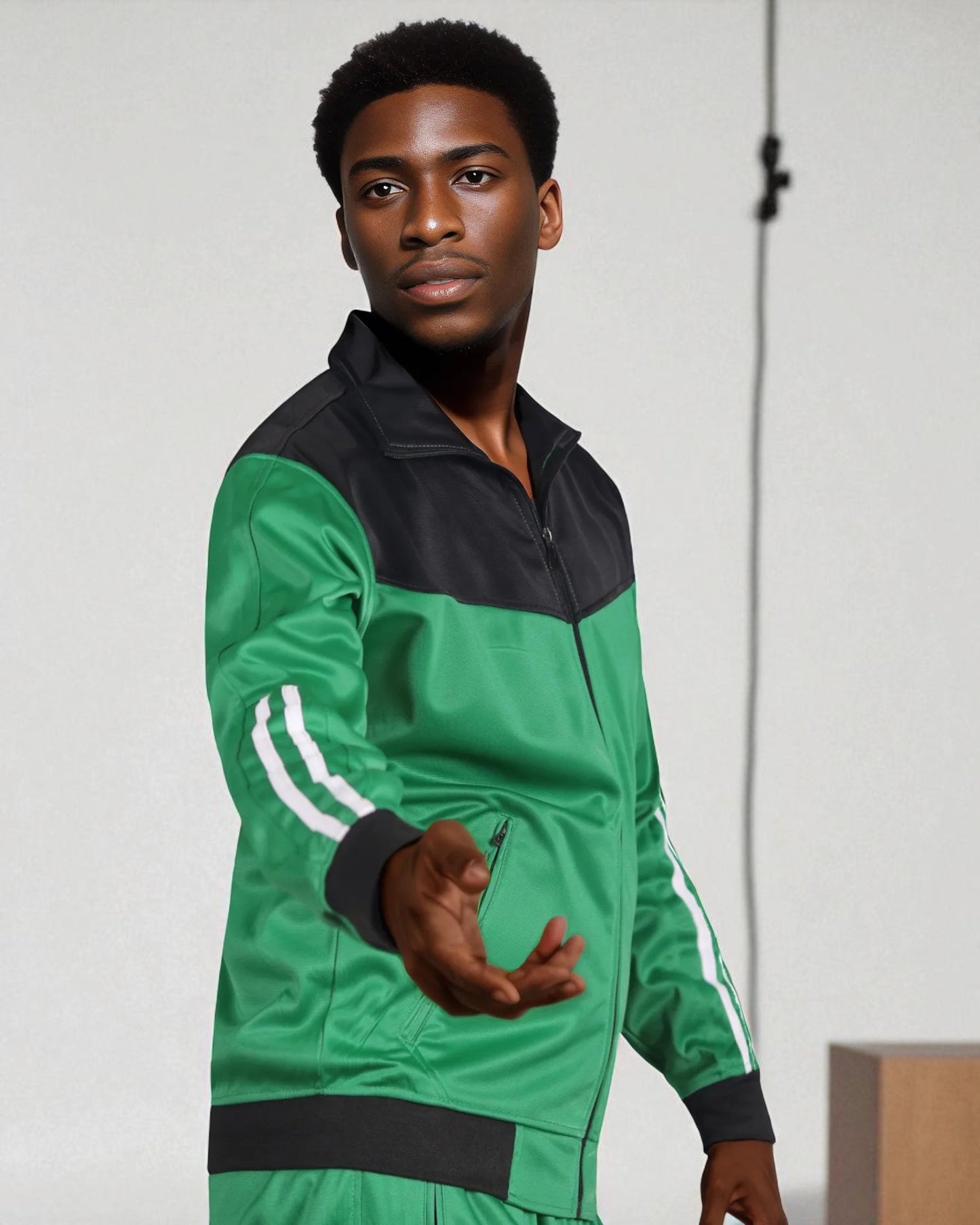 Men Velocity Tracksuit Active Jogging suit GYM Striped Jogger Top and Bottom Outfit